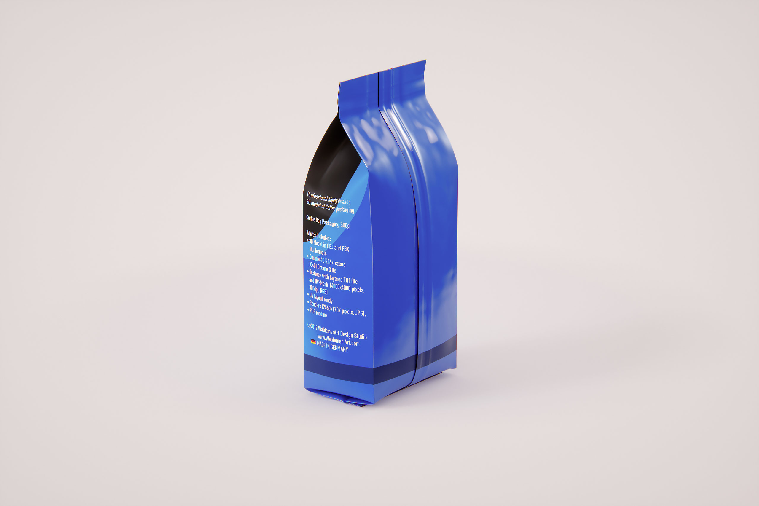 Plastic Coffee Bag packaging 3D model 500g