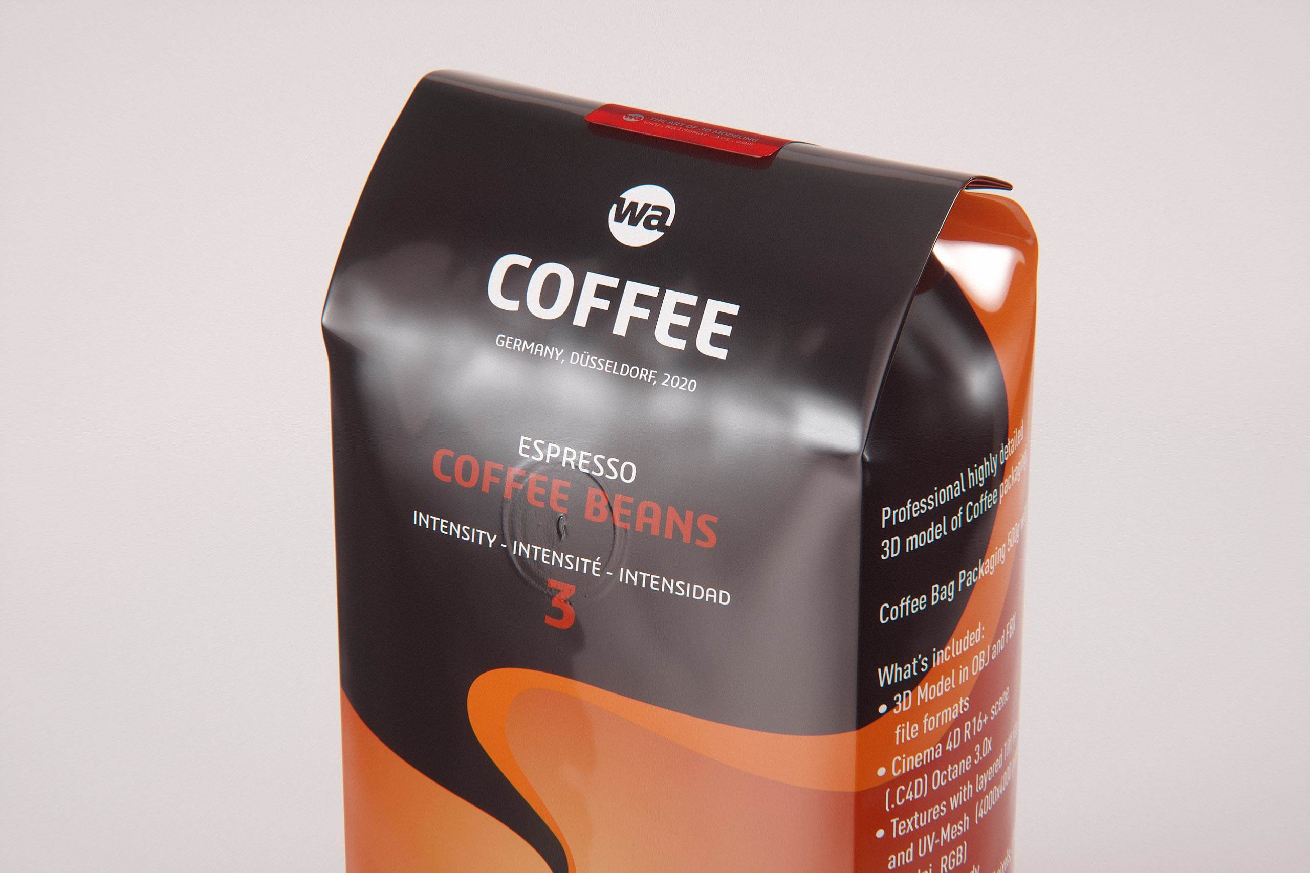 Plastic Coffee Bag packaging 3d model 500g with a tab