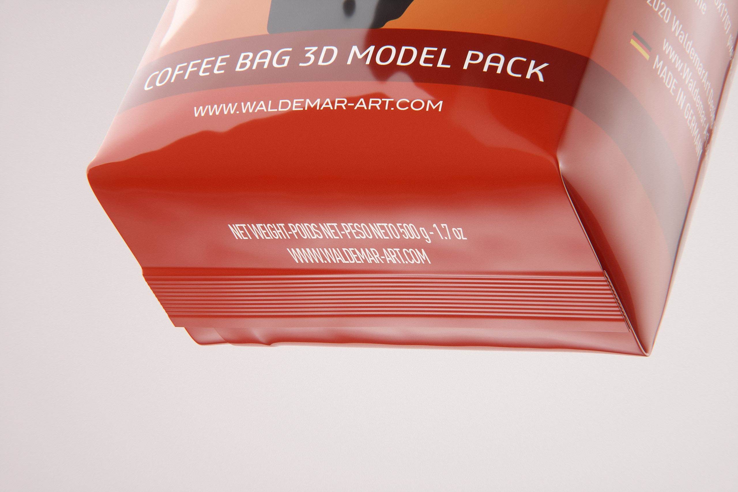 Plastic Coffee Bag packaging 3d model 500g with a tab
