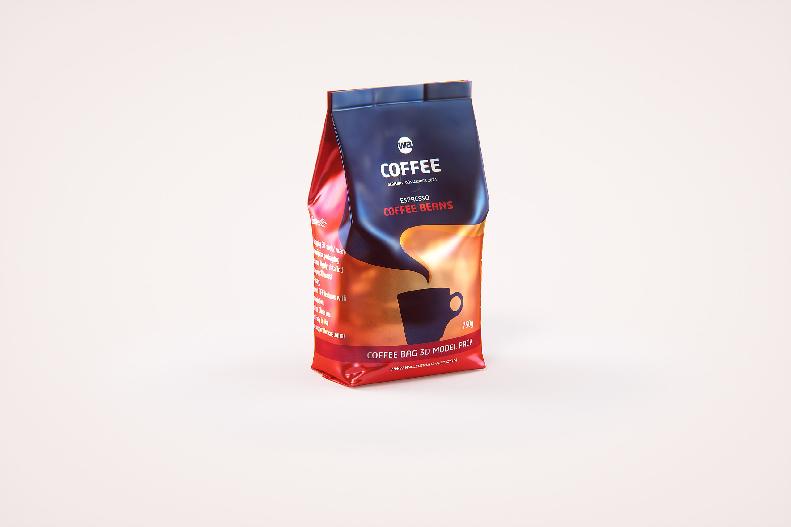 Plastic Coffee Bag 750g premium packaging 3d model