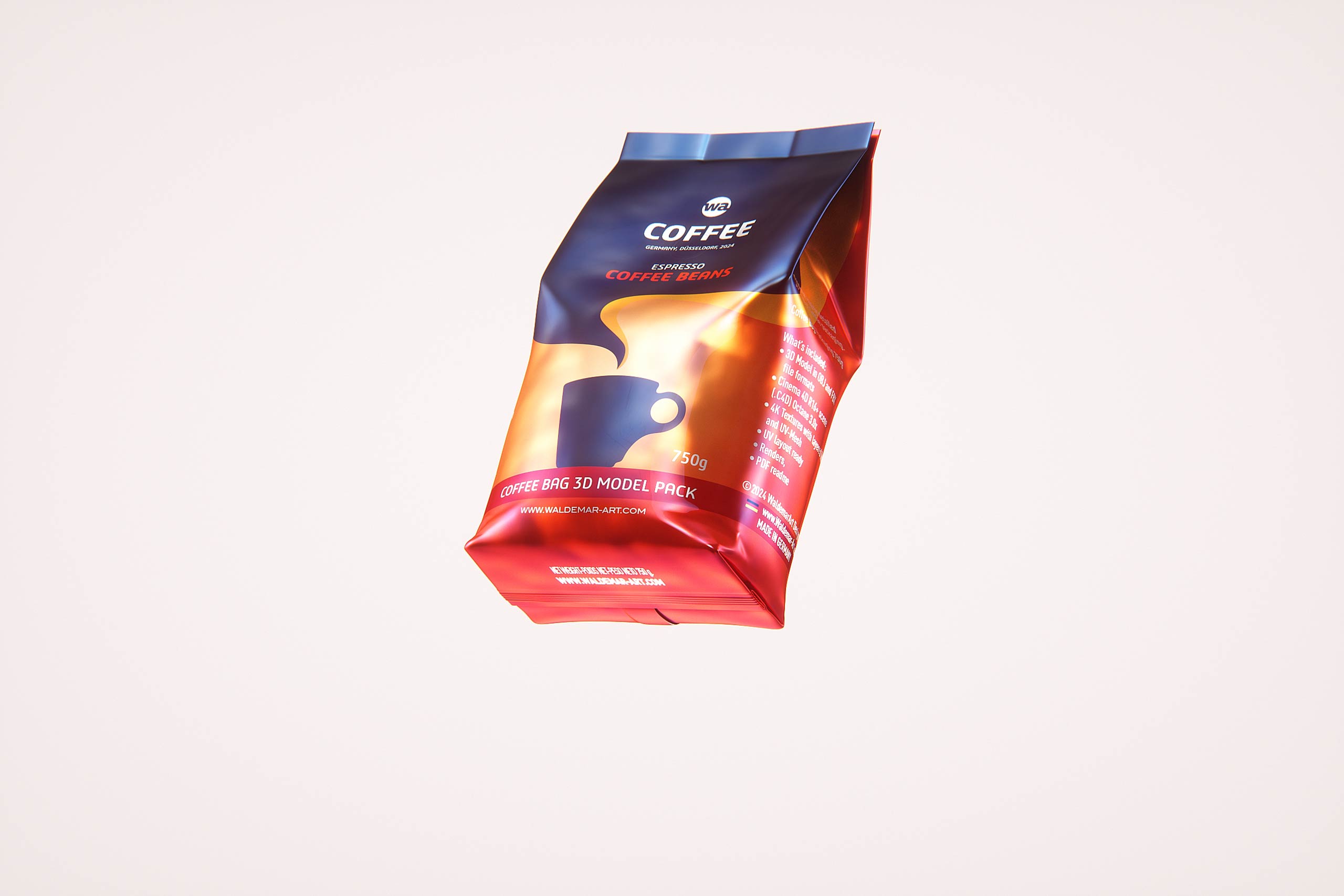 Plastic Coffee Bag 750g premium packaging 3d model