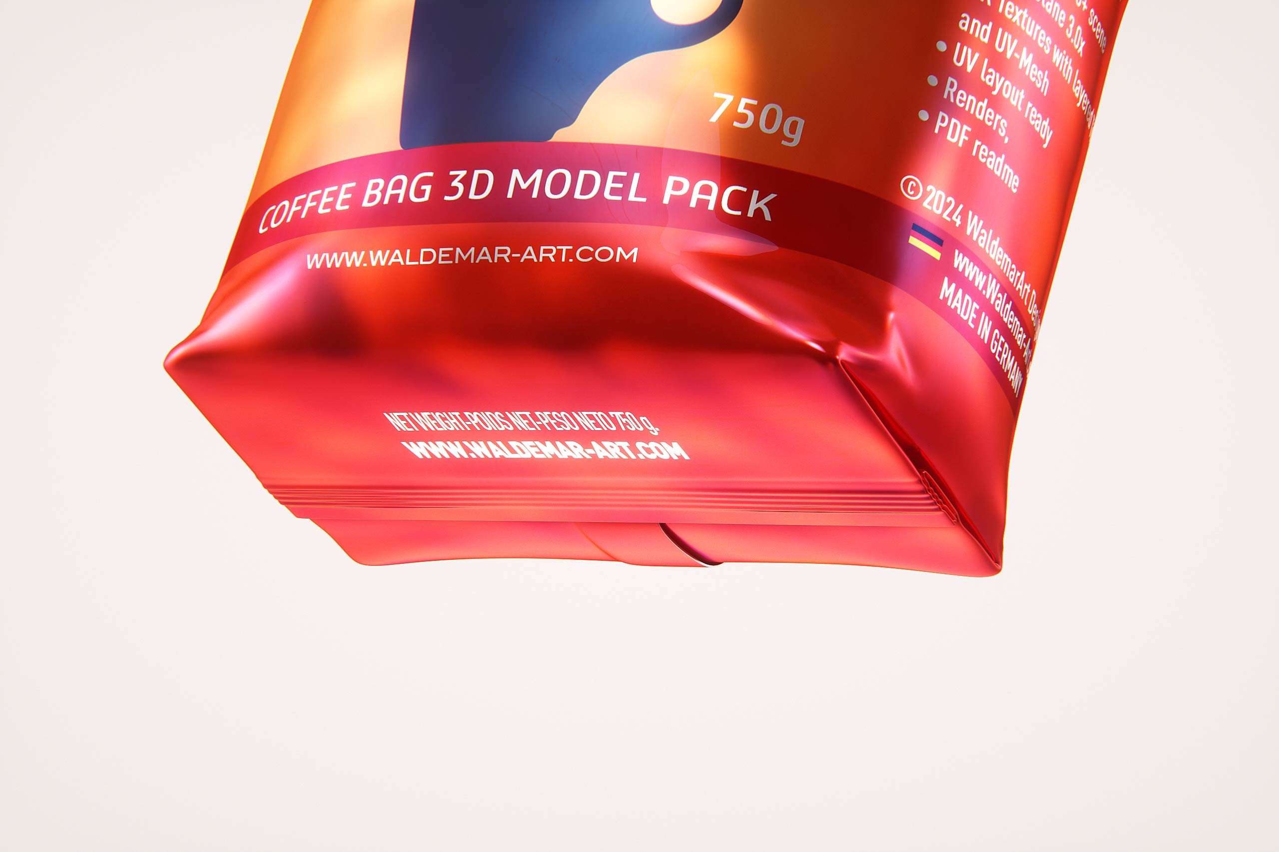 Plastic Coffee Bag 750g premium packaging 3d model
