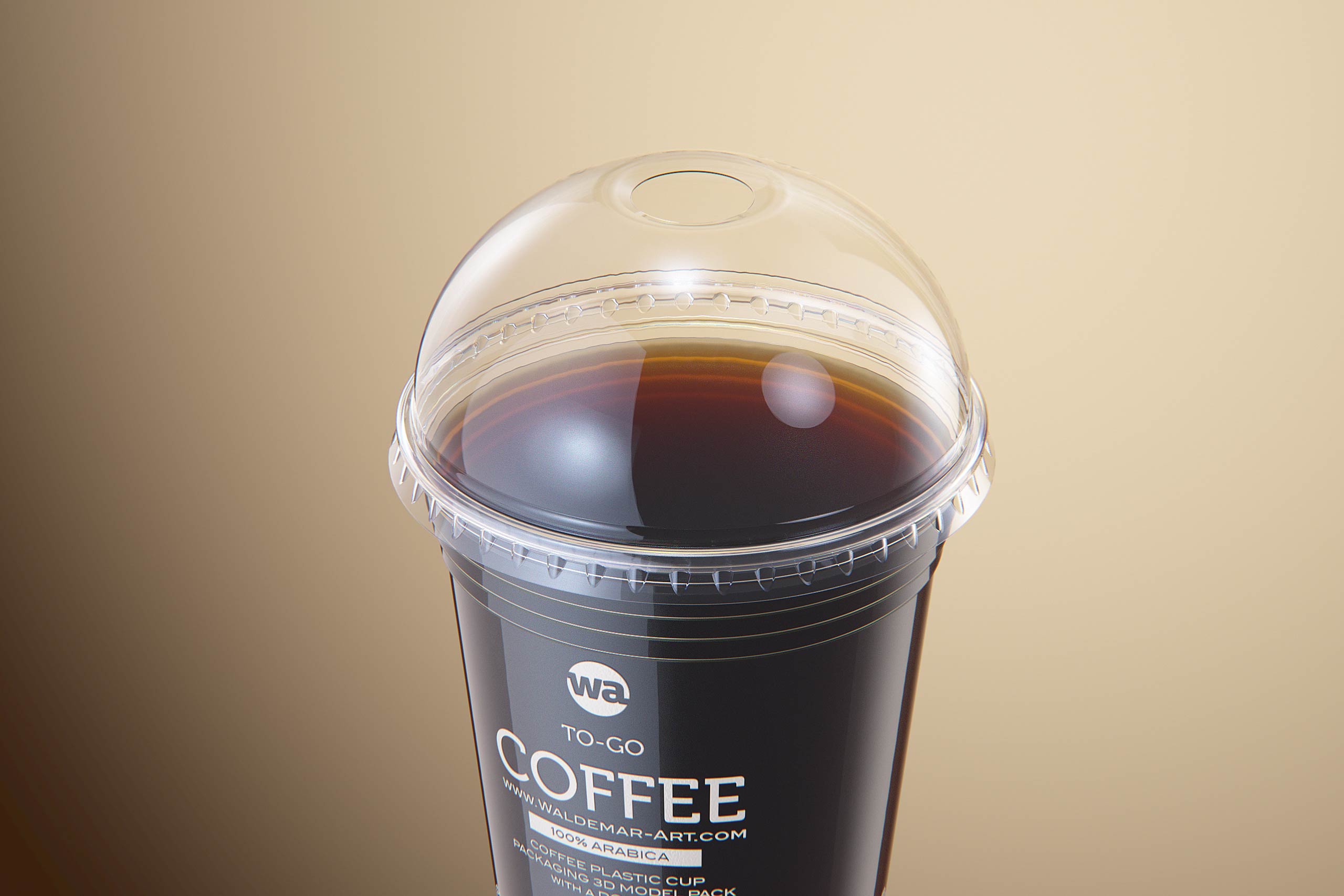 Cold Coffee To-Go - Plastic Cups with DOME lids 3D model pack (24oz, 16oz, 12oz)