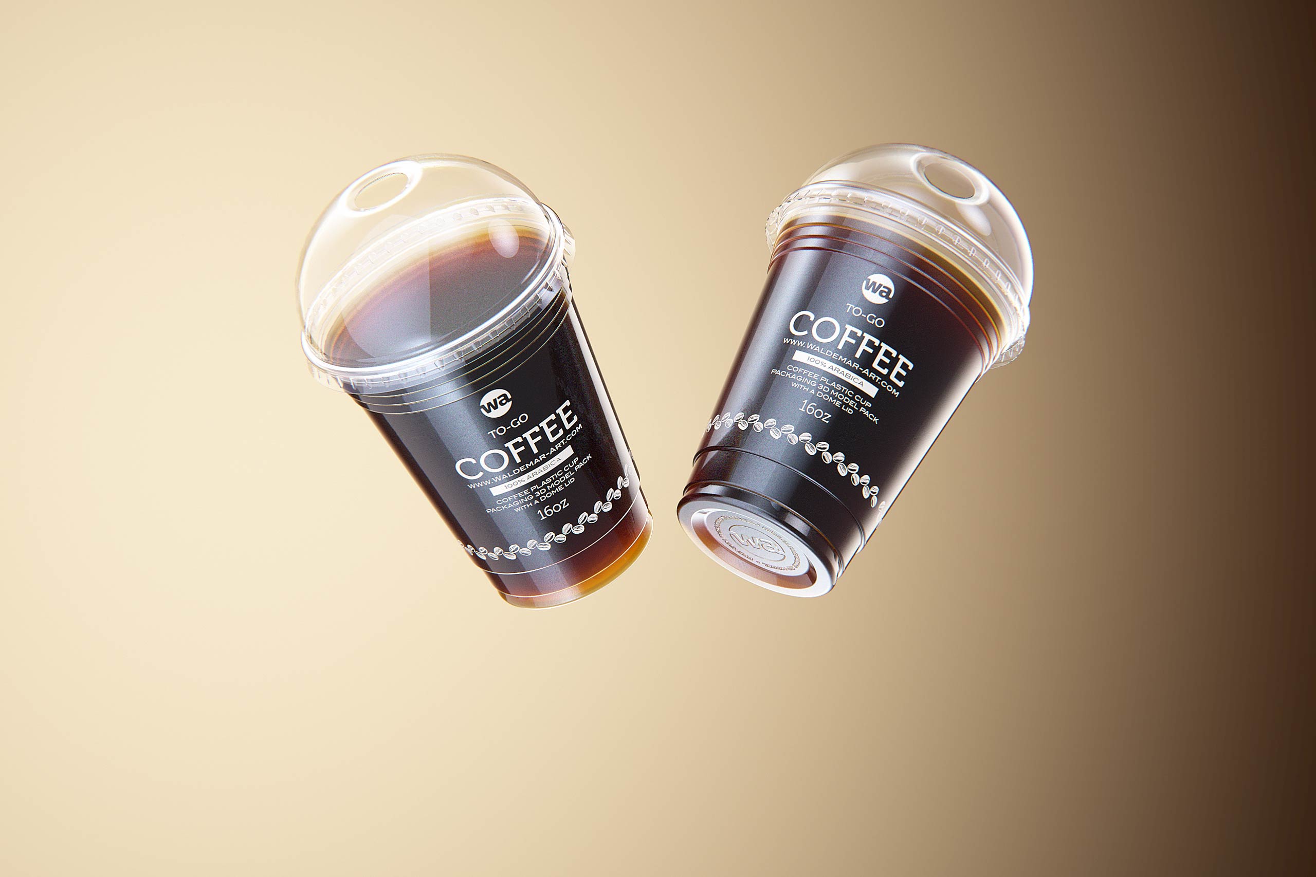 Cold Coffee To-Go - Plastic Cups with DOME lids 3D model pack (24oz, 16oz, 12oz)