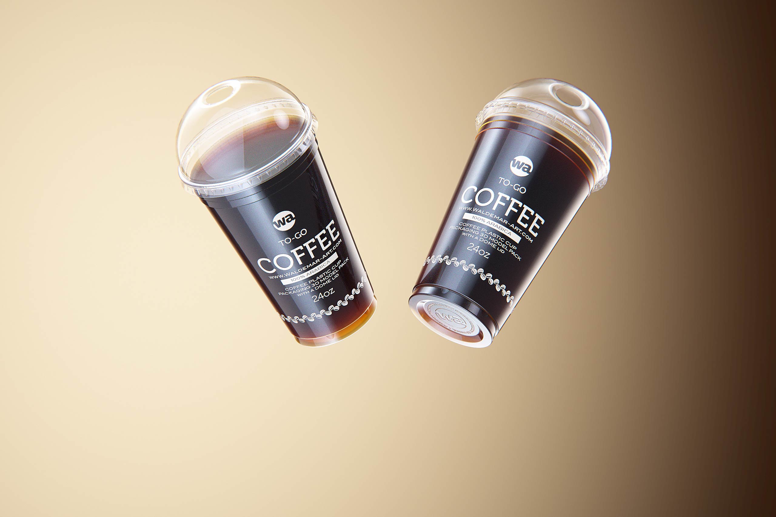 Cold Coffee To-Go - Plastic Cups with DOME lids 3D model pack (24oz, 16oz, 12oz)
