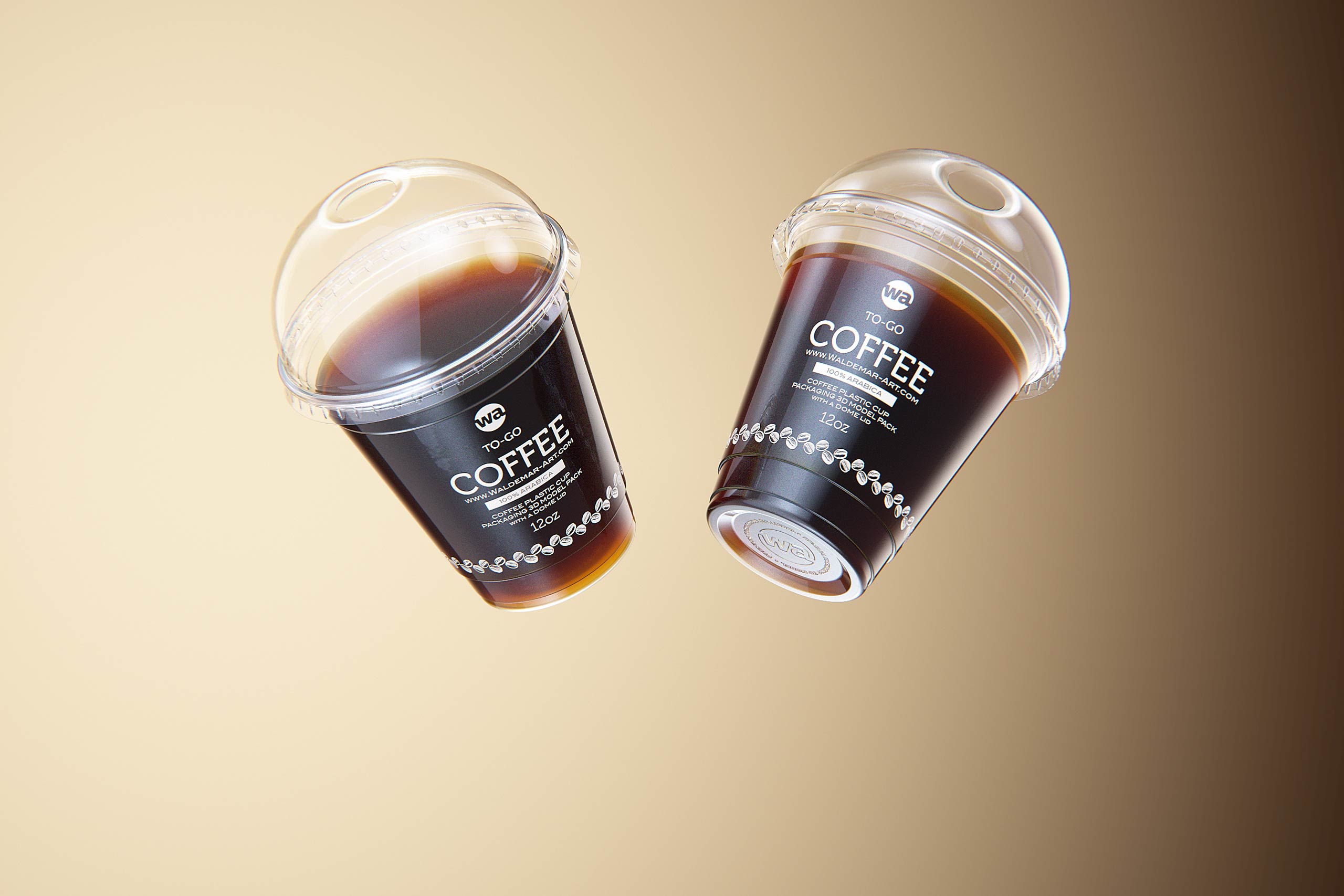 Cold Coffee To-Go - Plastic Cups with DOME lids 3D model pack (24oz, 16oz, 12oz)