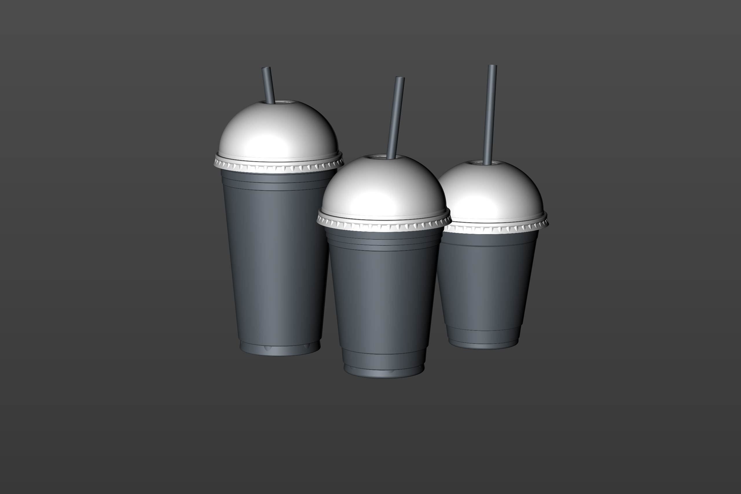 Cold Coffee To-Go - Plastic Cups with DOME lids 3D model pack (24oz, 16oz, 12oz)