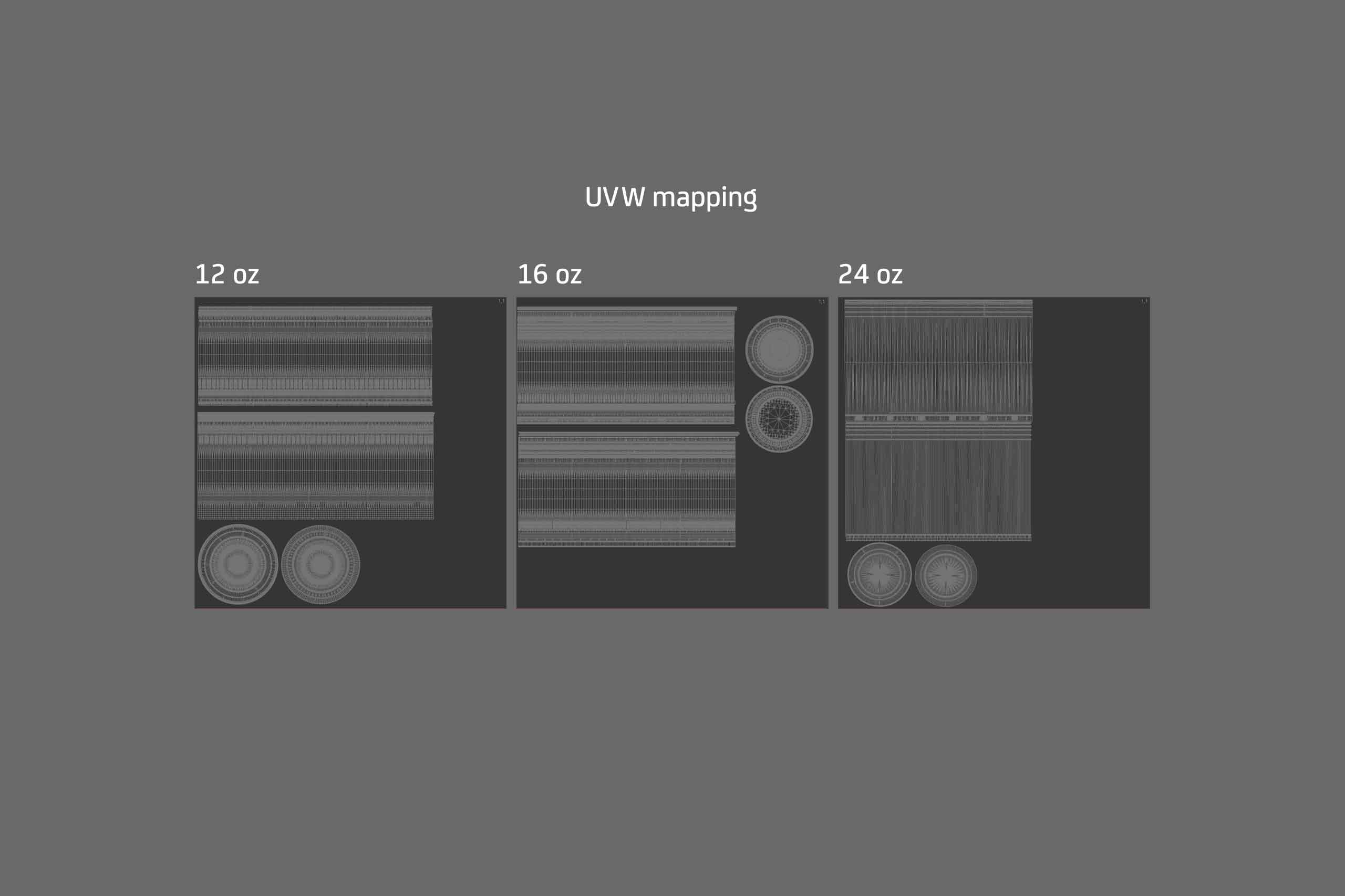 Cold Coffee To-Go - Plastic Cups with DOME lids 3D model pack (24oz, 16oz, 12oz)