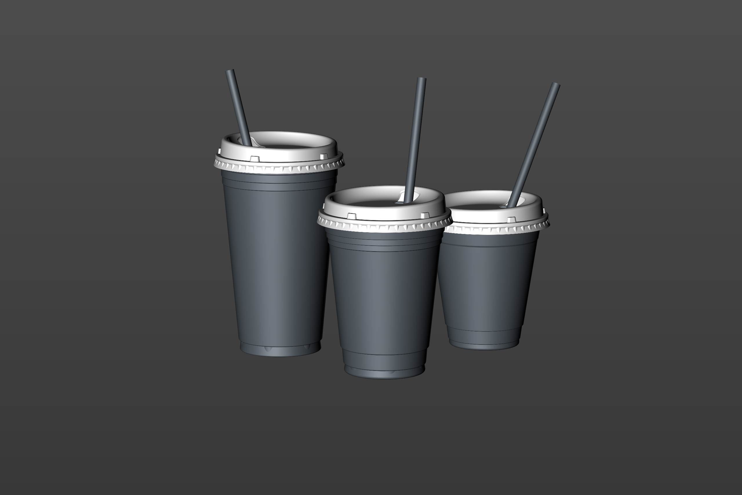 Cold Coffee To-Go - Plastic Cups with SIP lids 3D model pack (24oz, 16oz, 12oz)