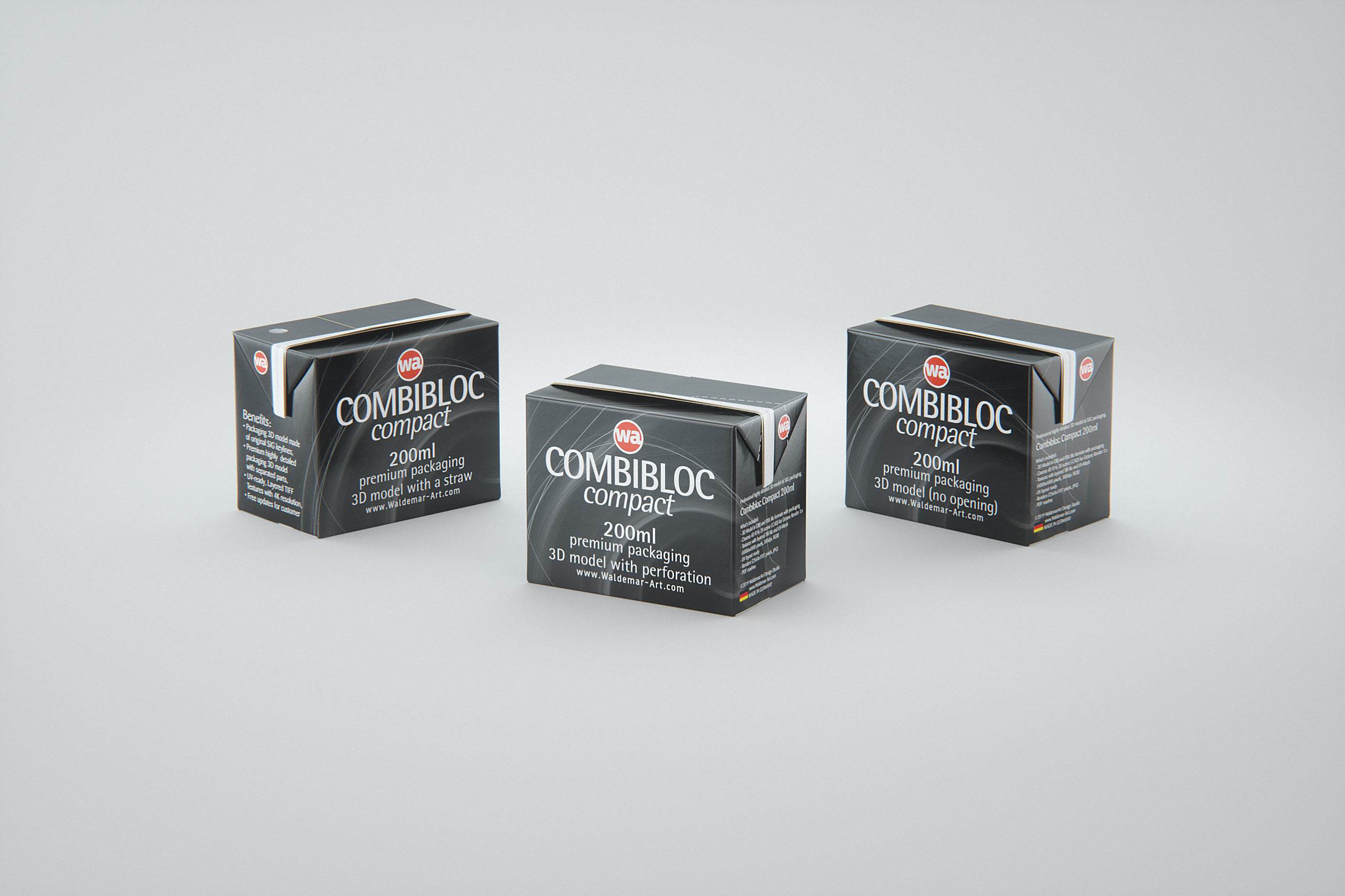 SIG combiBloc Compact 200ml with perforation, straw hole and no opening packaging 3D model