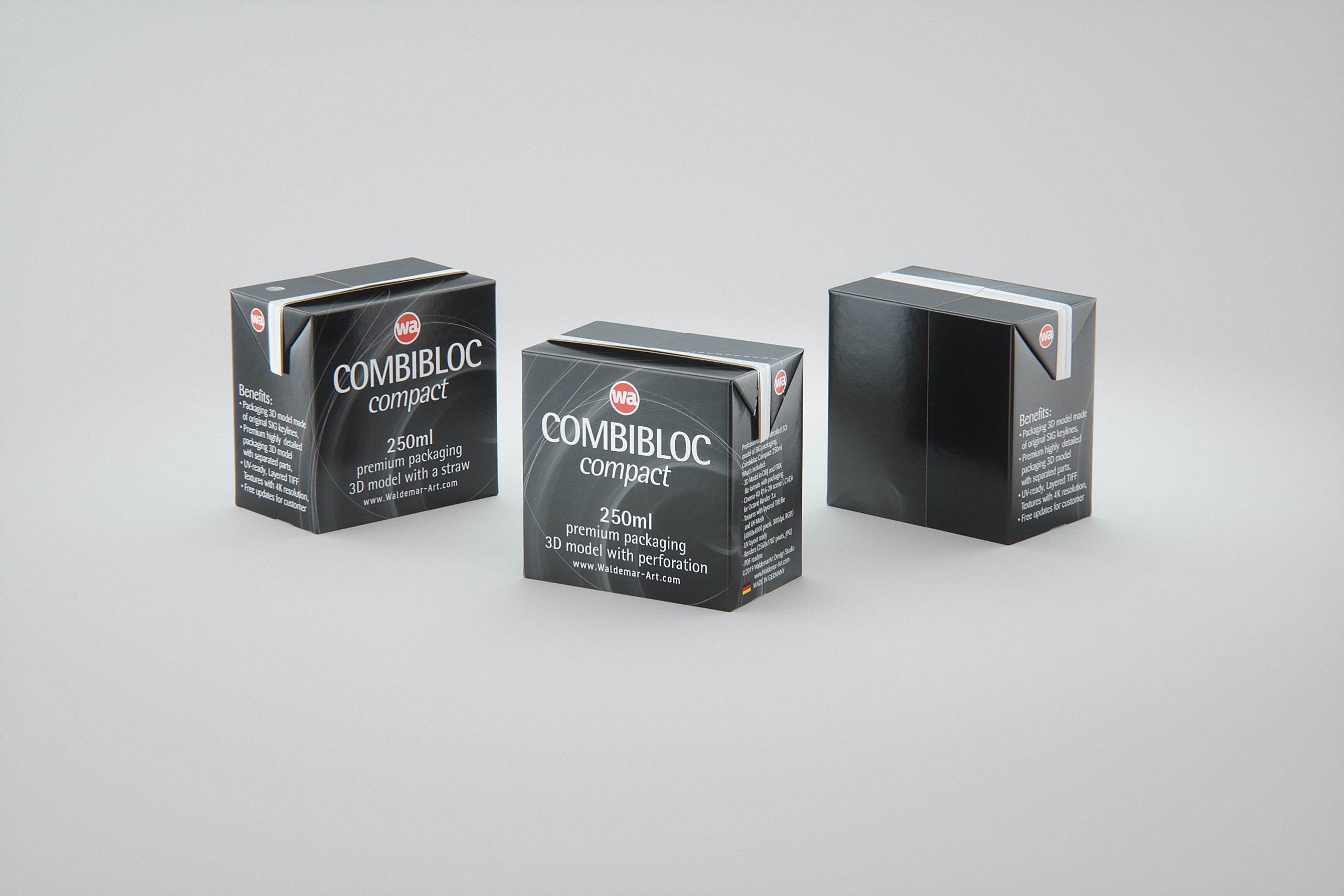 SIG combiBloc Compact 250ml with perforation, straw hole and no opening packaging 3D model