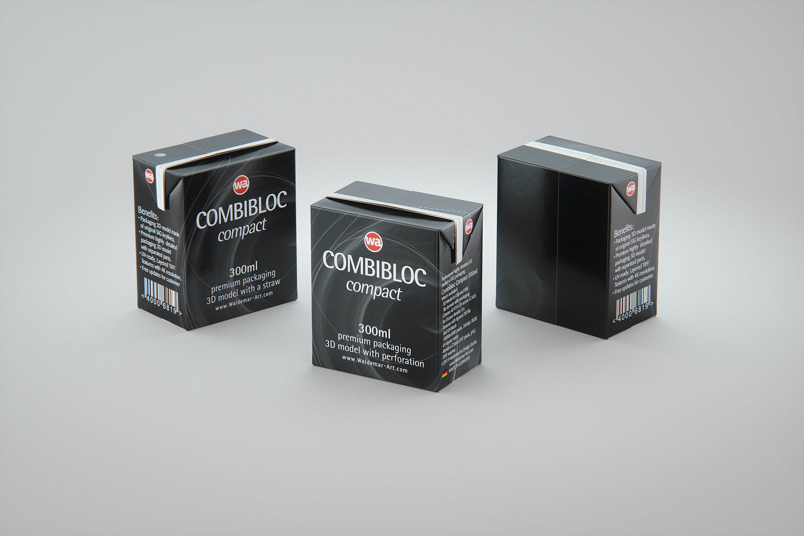 SIG combiBloc Compact 300ml with perforation, straw hole and no opening packaging 3D model