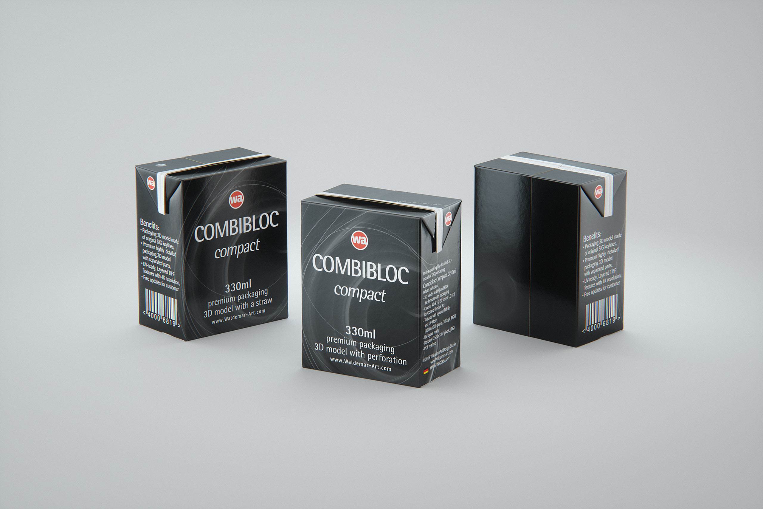 SIG combiBloc Compact 330ml with perforation, straw hole and no opening packaging 3D model