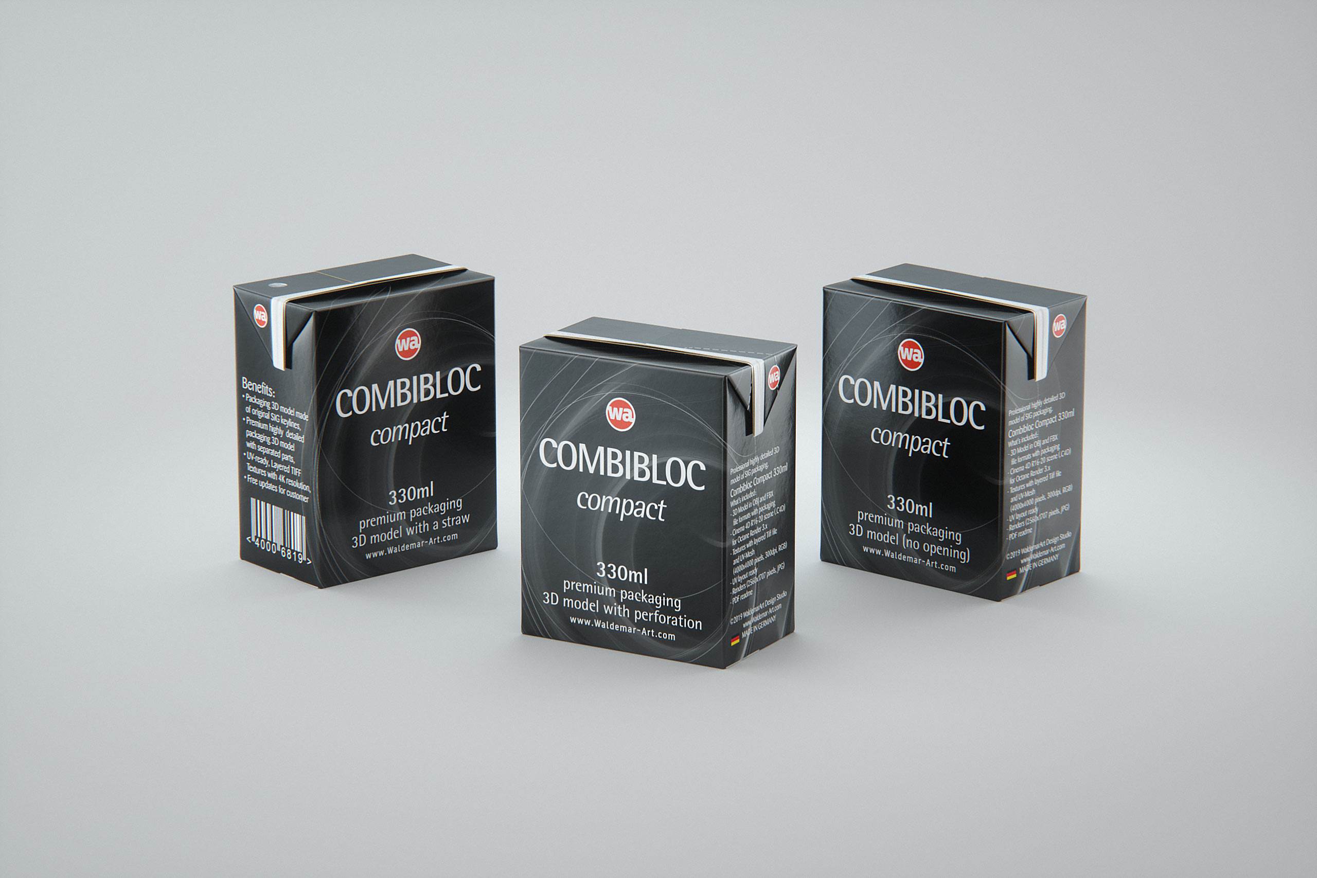 SIG combiBloc Compact 330ml with perforation, straw hole and no opening packaging 3D model