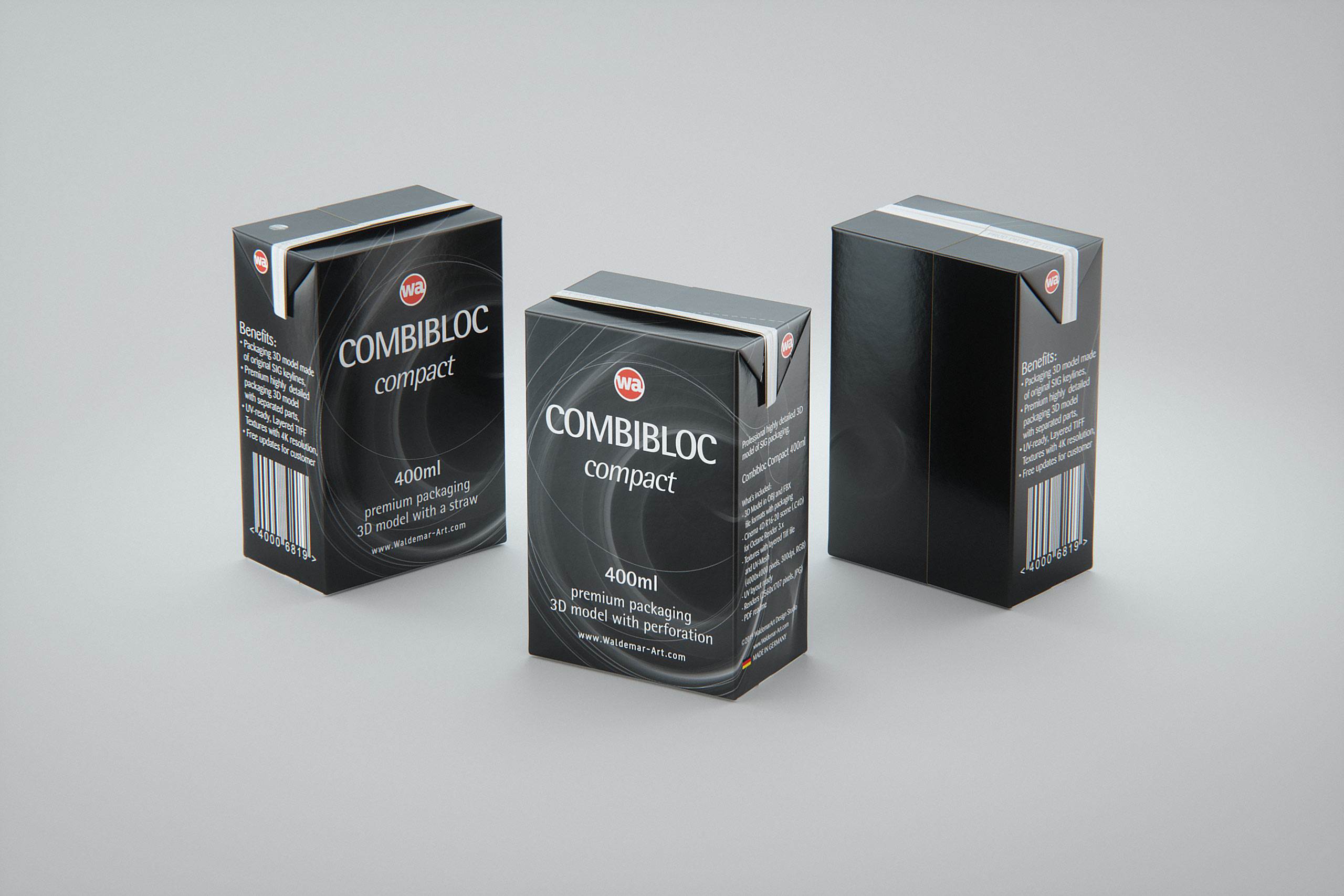 SIG combiBloc Compact 400ml with perforation, straw hole and no opening packaging 3D model