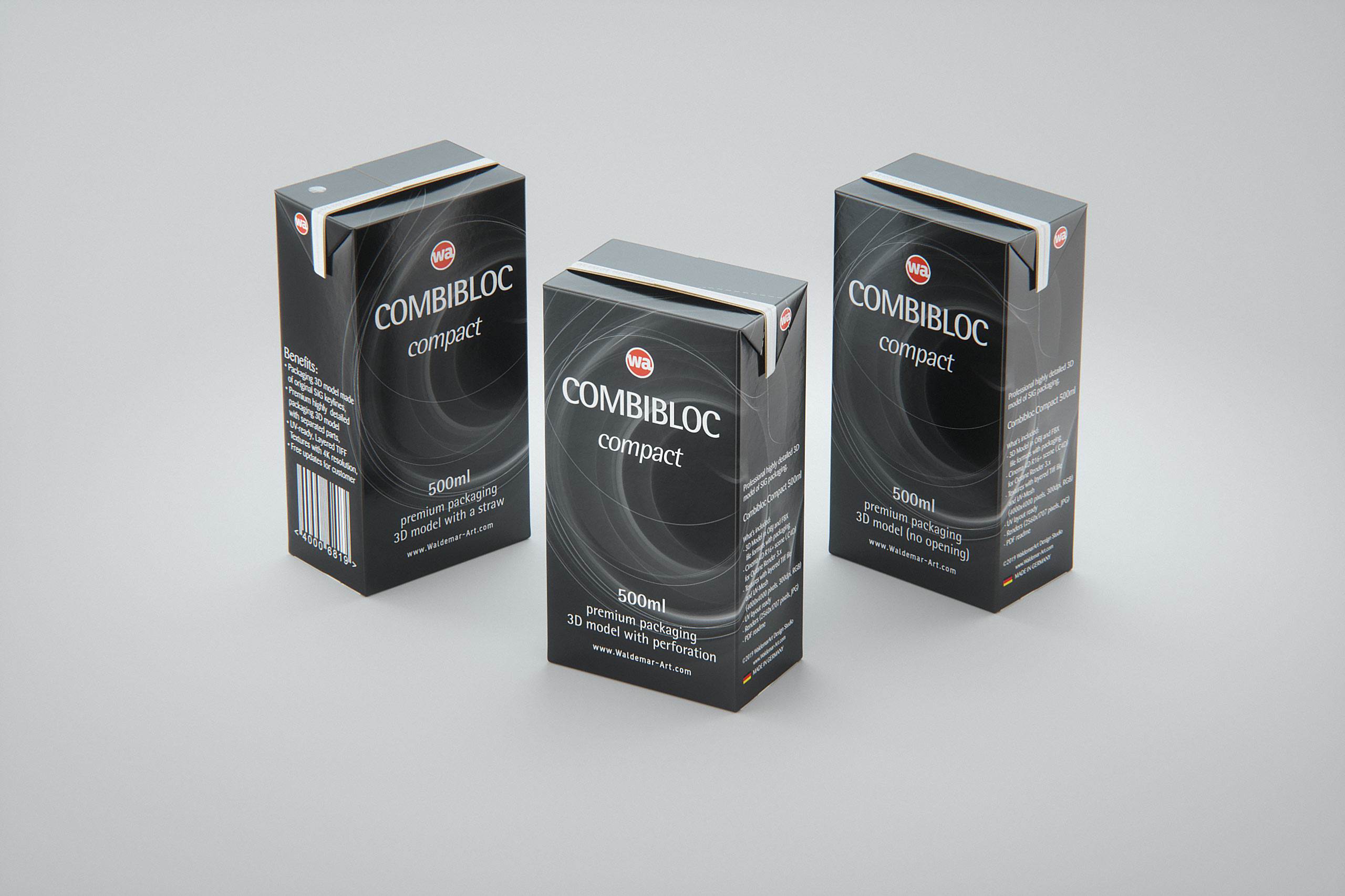 SIG combiBloc Compact 500ml with perforation, straw hole and no opening packaging 3D model
