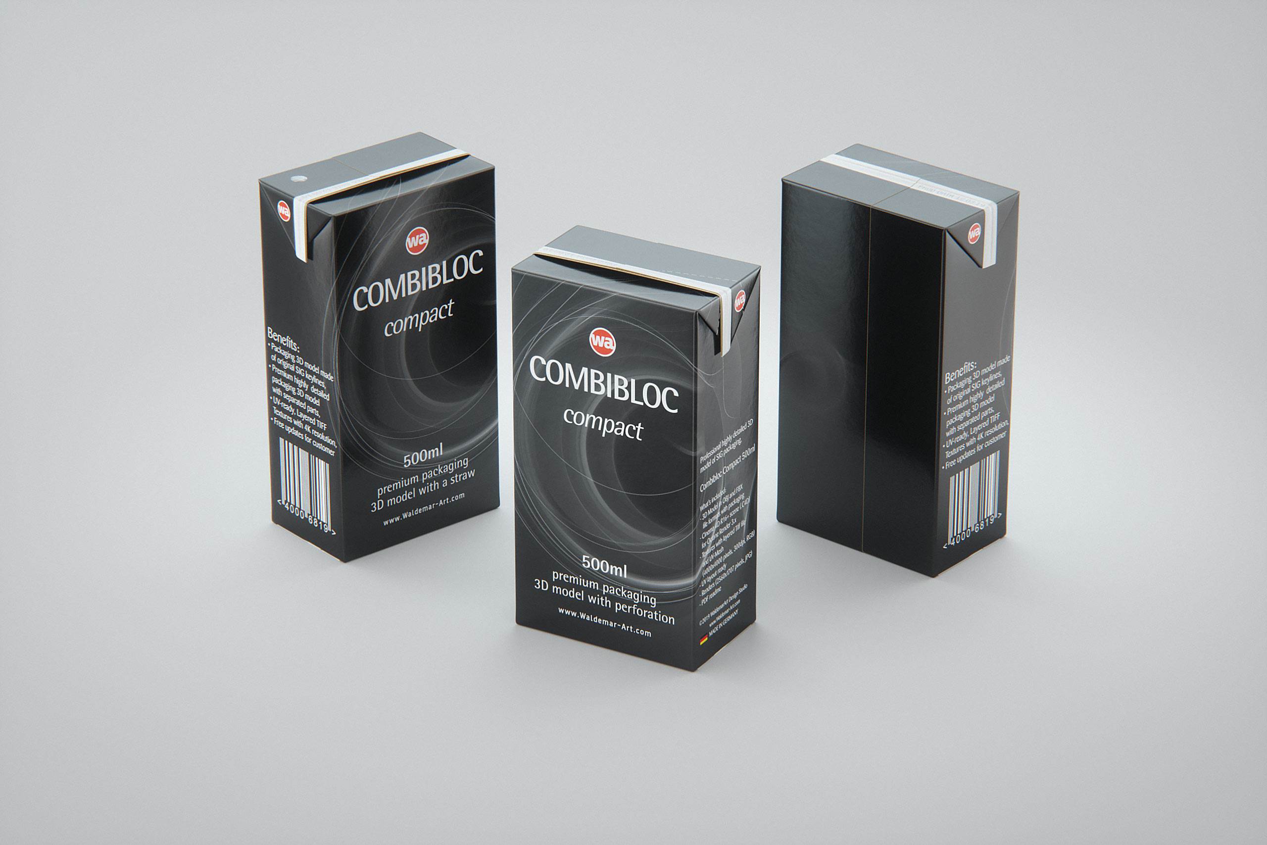 SIG combiBloc Compact 500ml with perforation, straw hole and no opening packaging 3D model