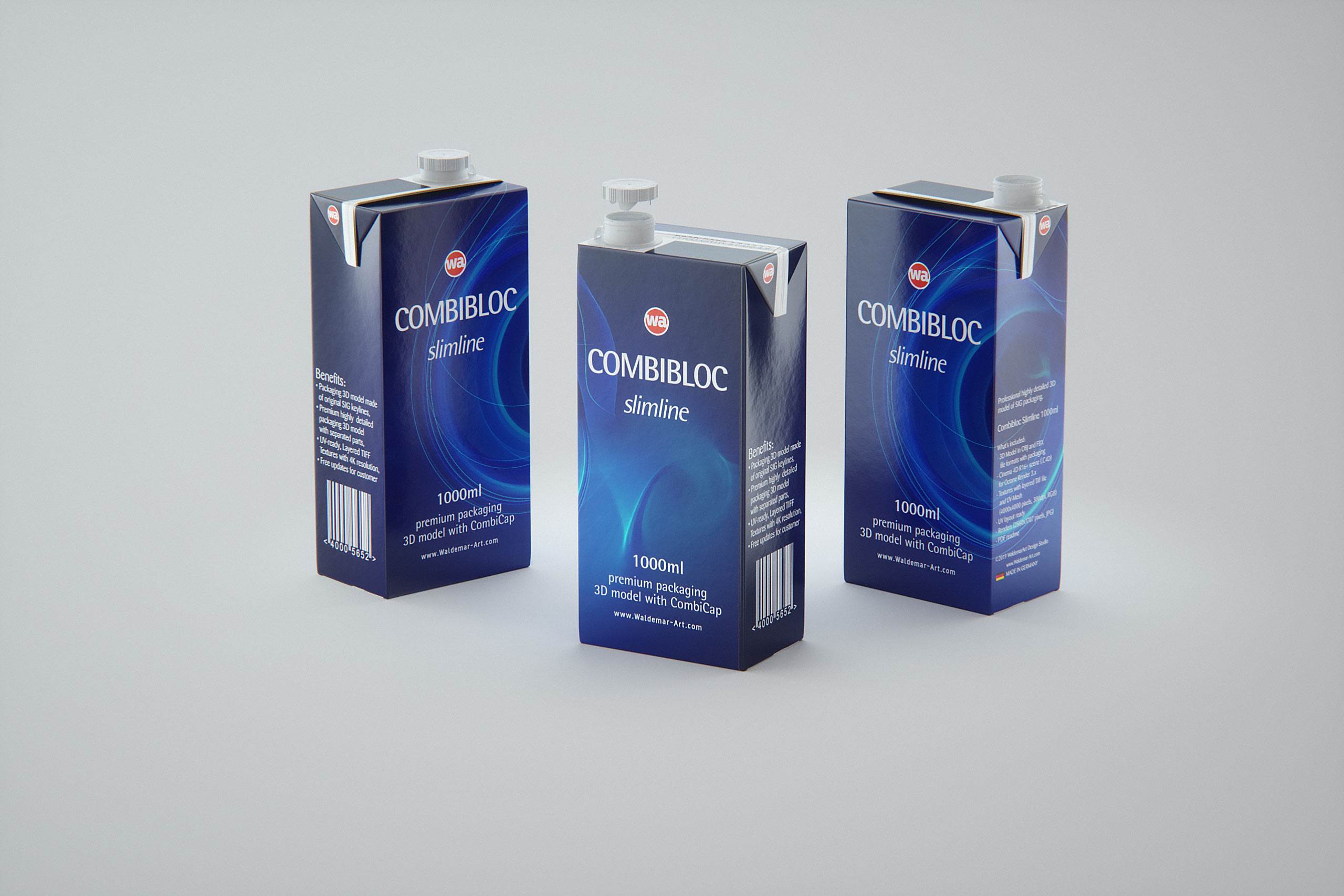 SIG Combibloc Slimline 1000ml with  tethered cap CombiCap Packaging 3D model