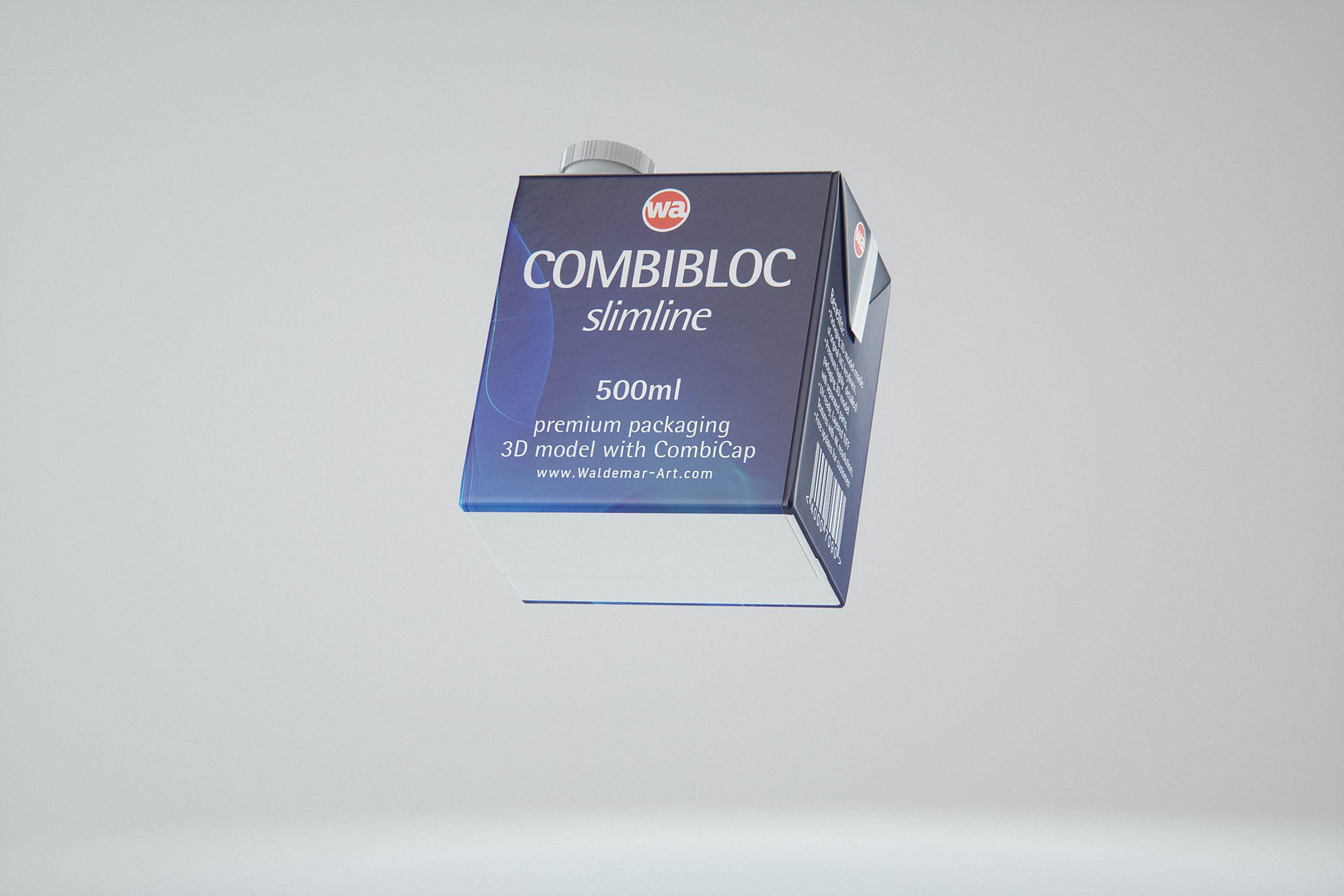 3D model of the SIG Combibloc Slimline 500ml packaging with tethered cap CombiCap