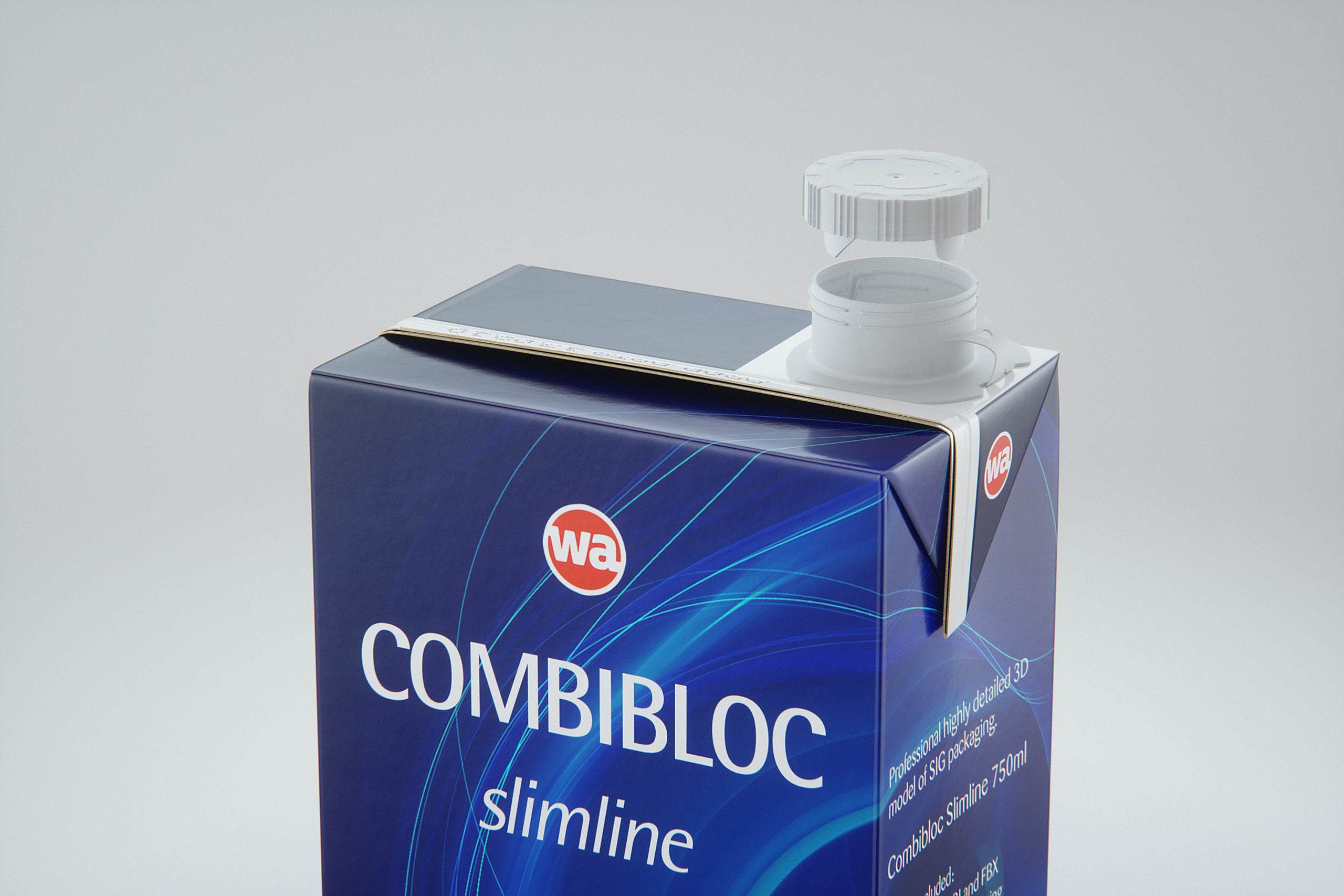 Packaging 3D model of the SIG Combibloc Slimline 750ml with tethered cap CombiCap