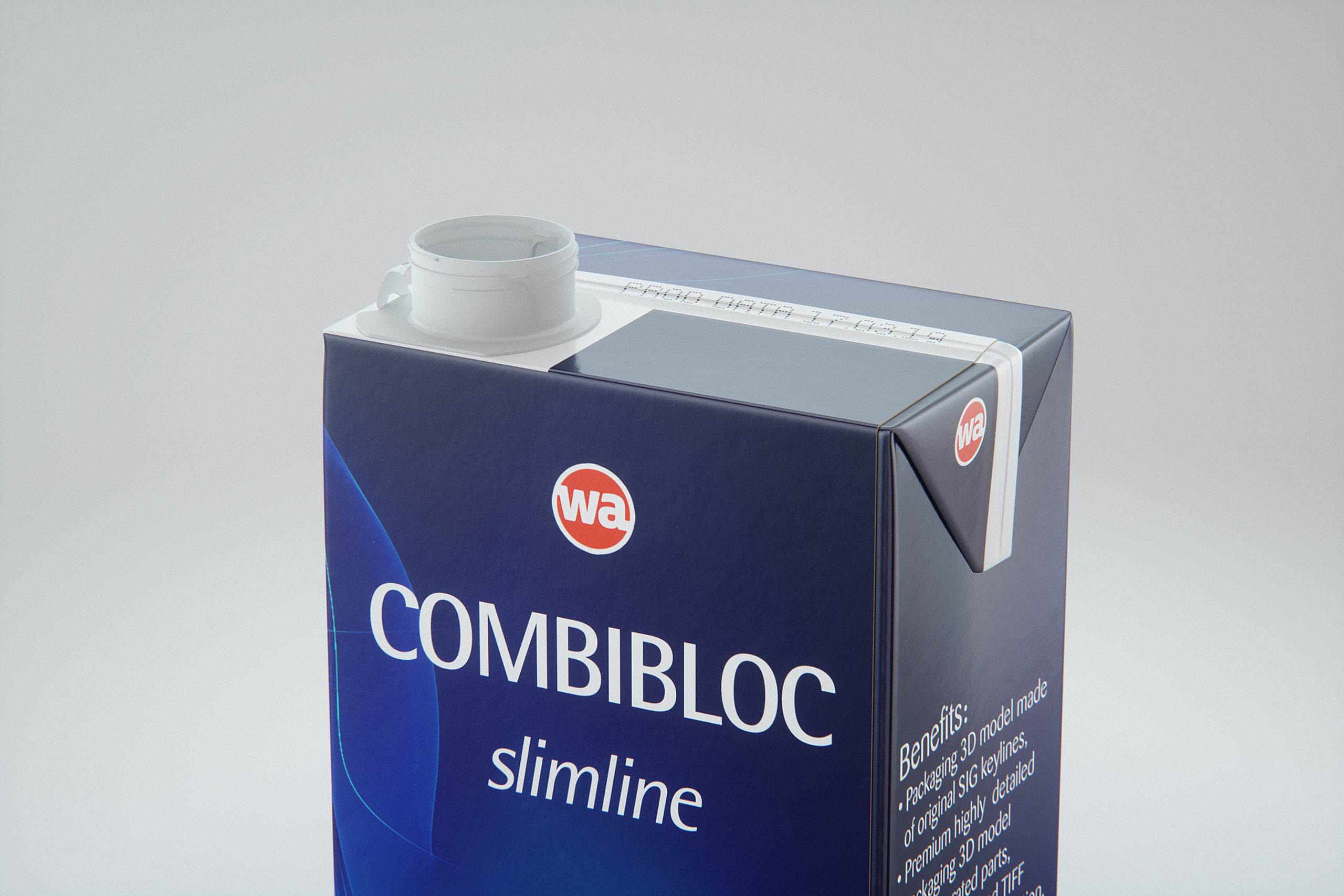 Packaging 3D model of the SIG Combibloc Slimline 750ml with tethered cap CombiCap