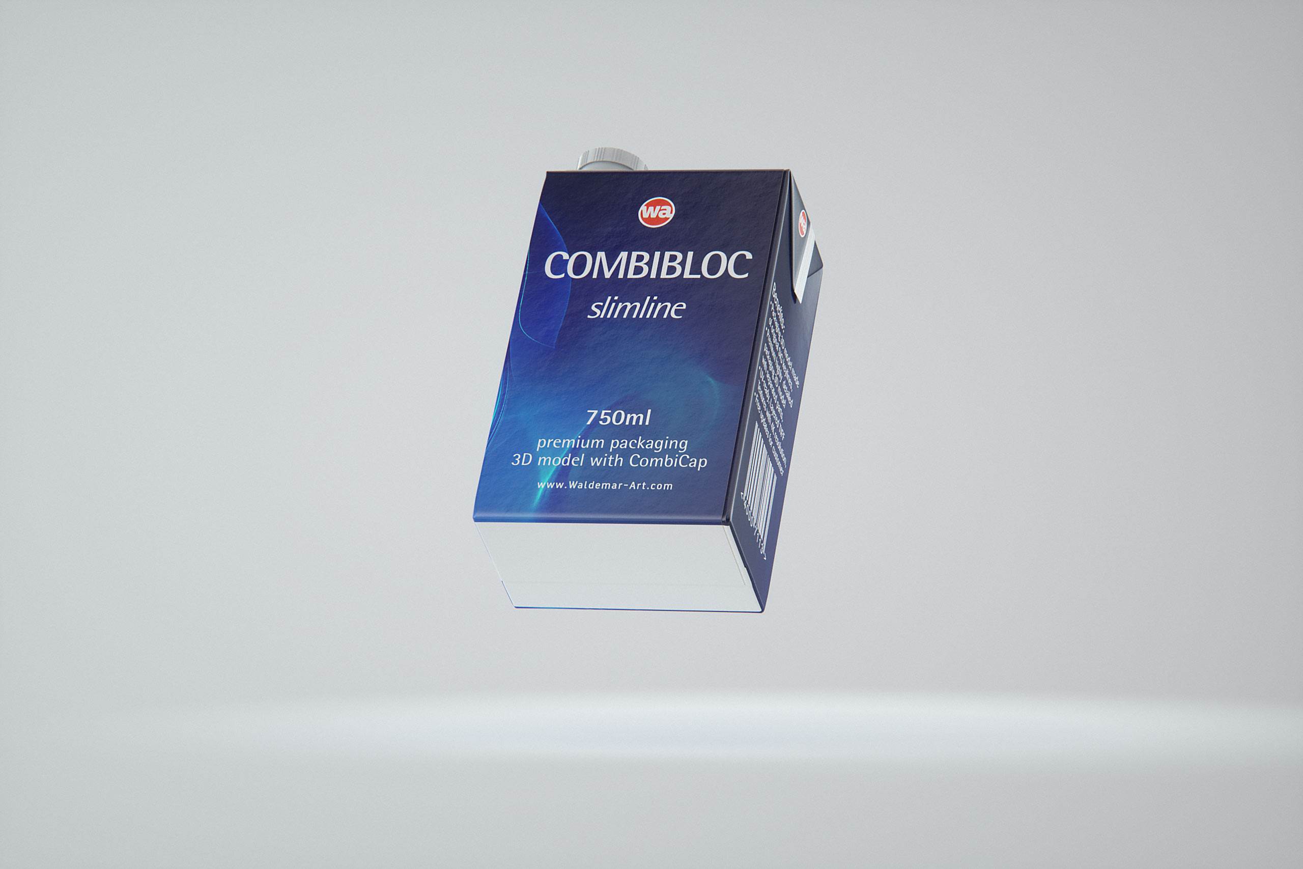 Packaging 3D model of the SIG Combibloc Slimline 750ml with tethered cap CombiCap
