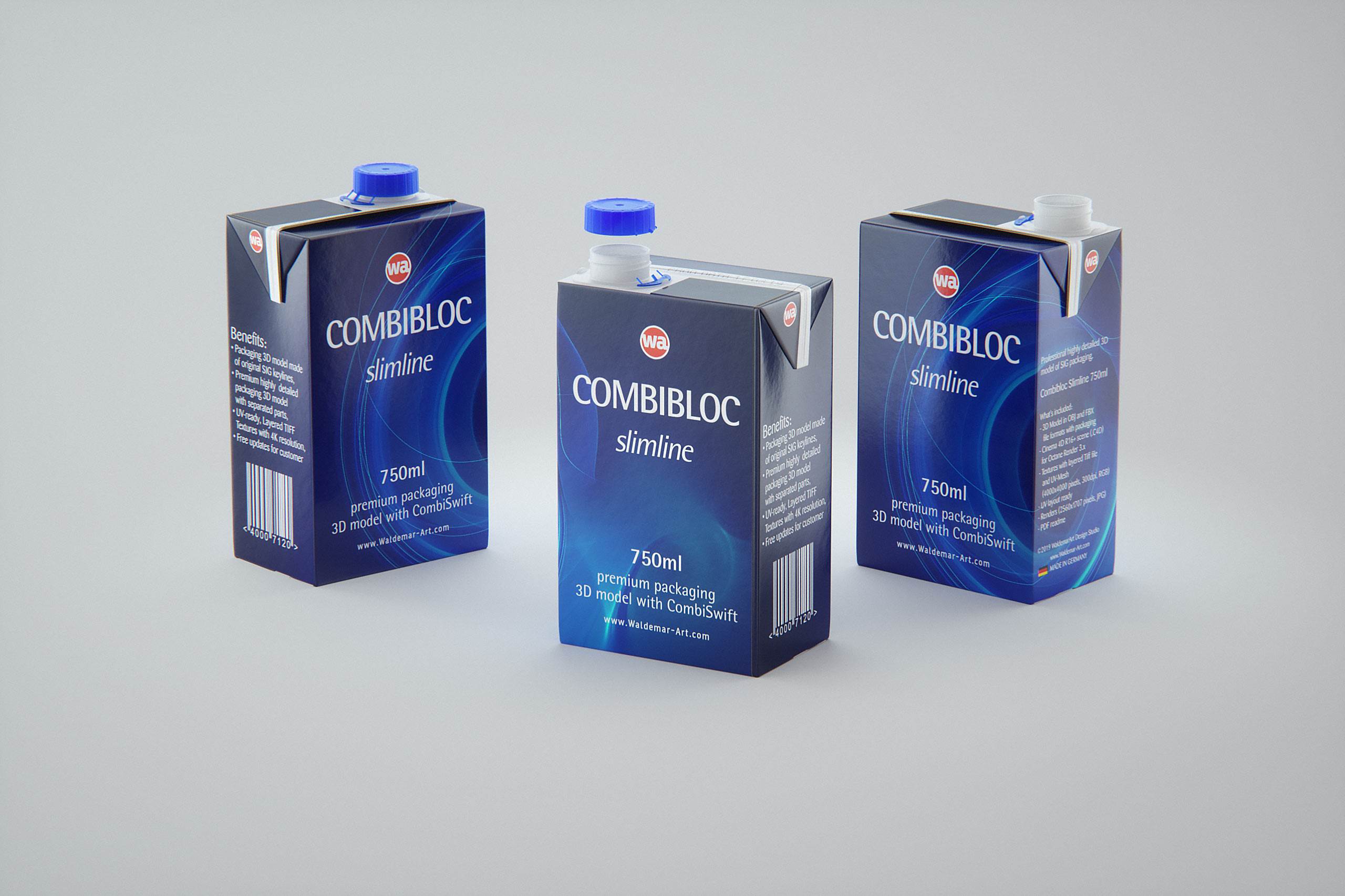 Packaging 3D model of the SIG Combibloc Slimline 750ml with combiSwift