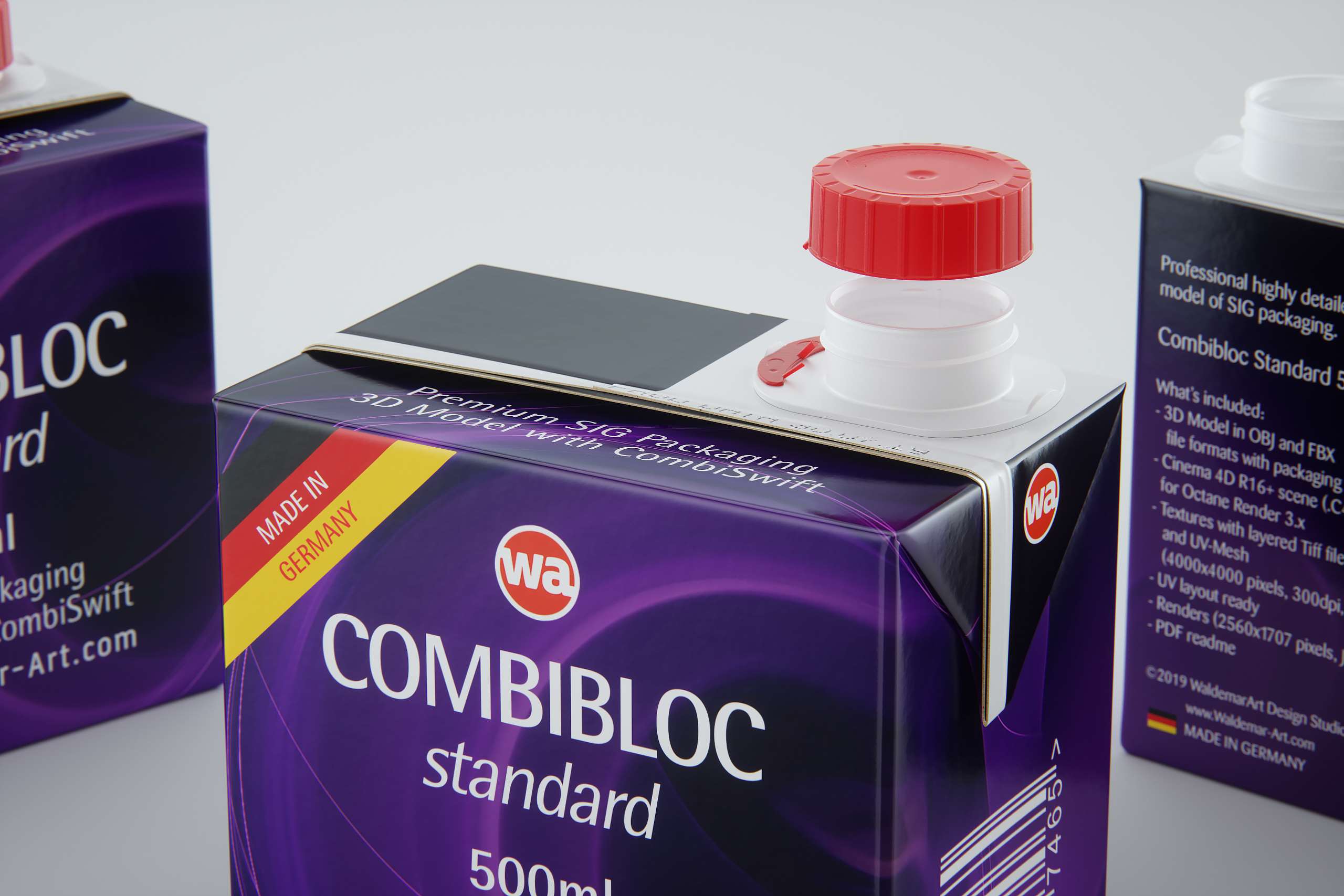 SIG Combibloc Standard 500ml packaging 3d model with CombiSwift closure