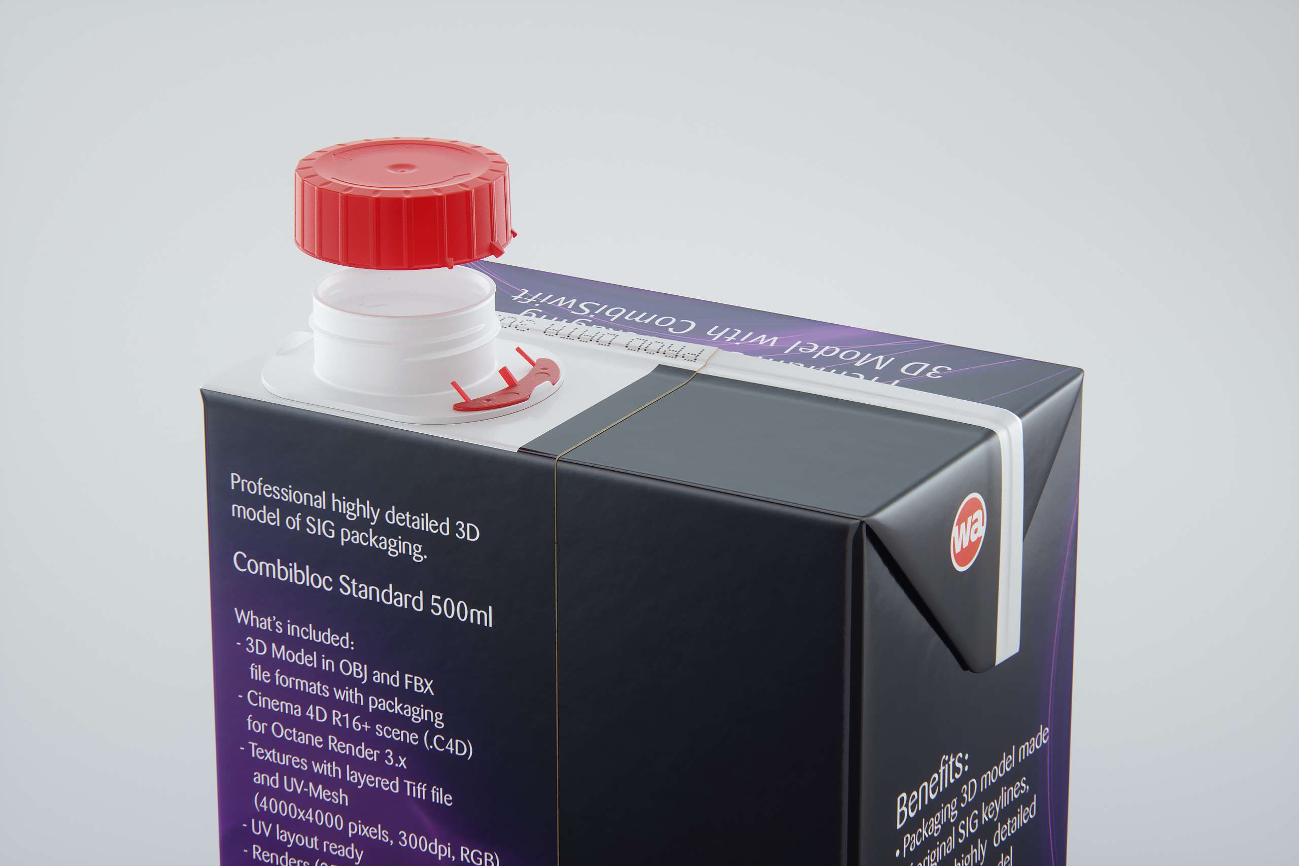 SIG Combibloc Standard 500ml packaging 3d model with CombiSwift closure