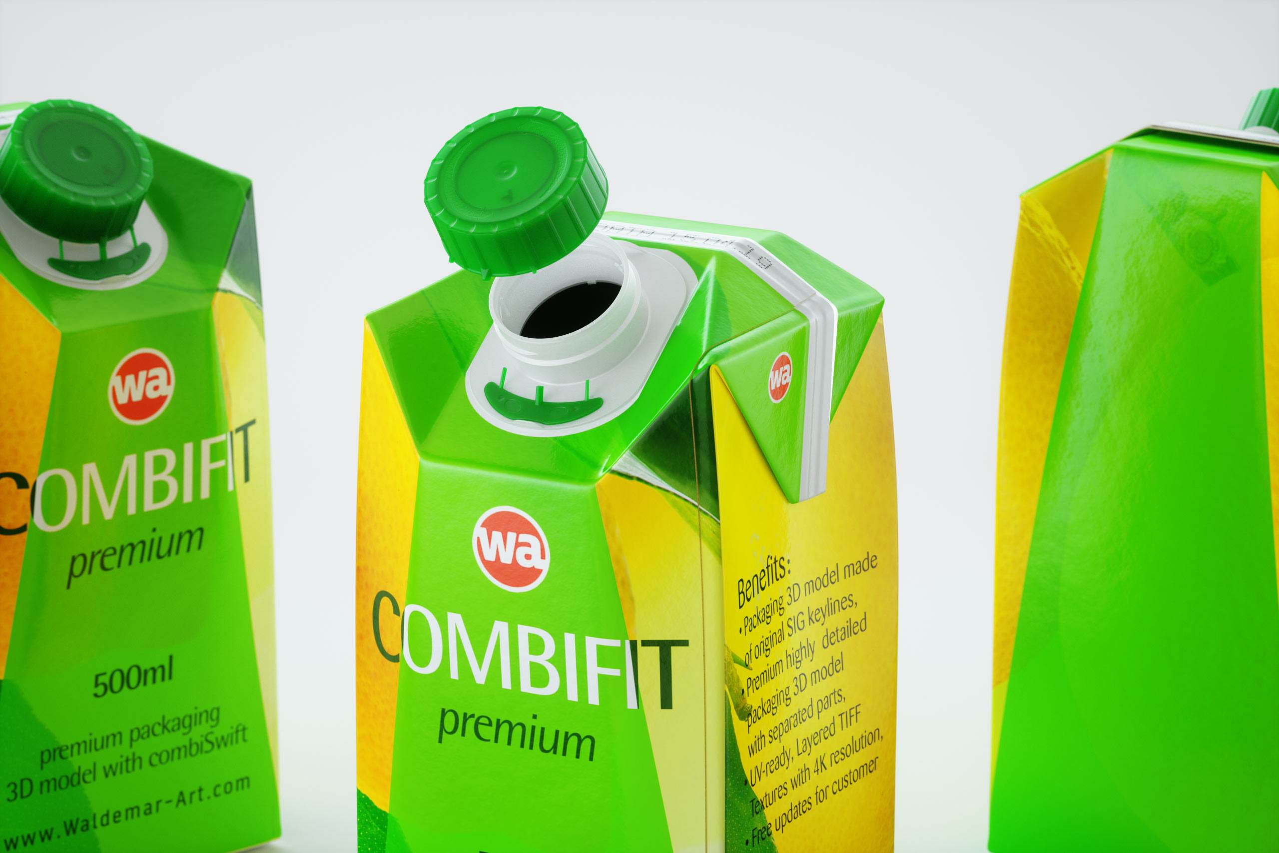 Packaging 3D model of SIG Combifit Premium 500ml with Combi-Swift closer