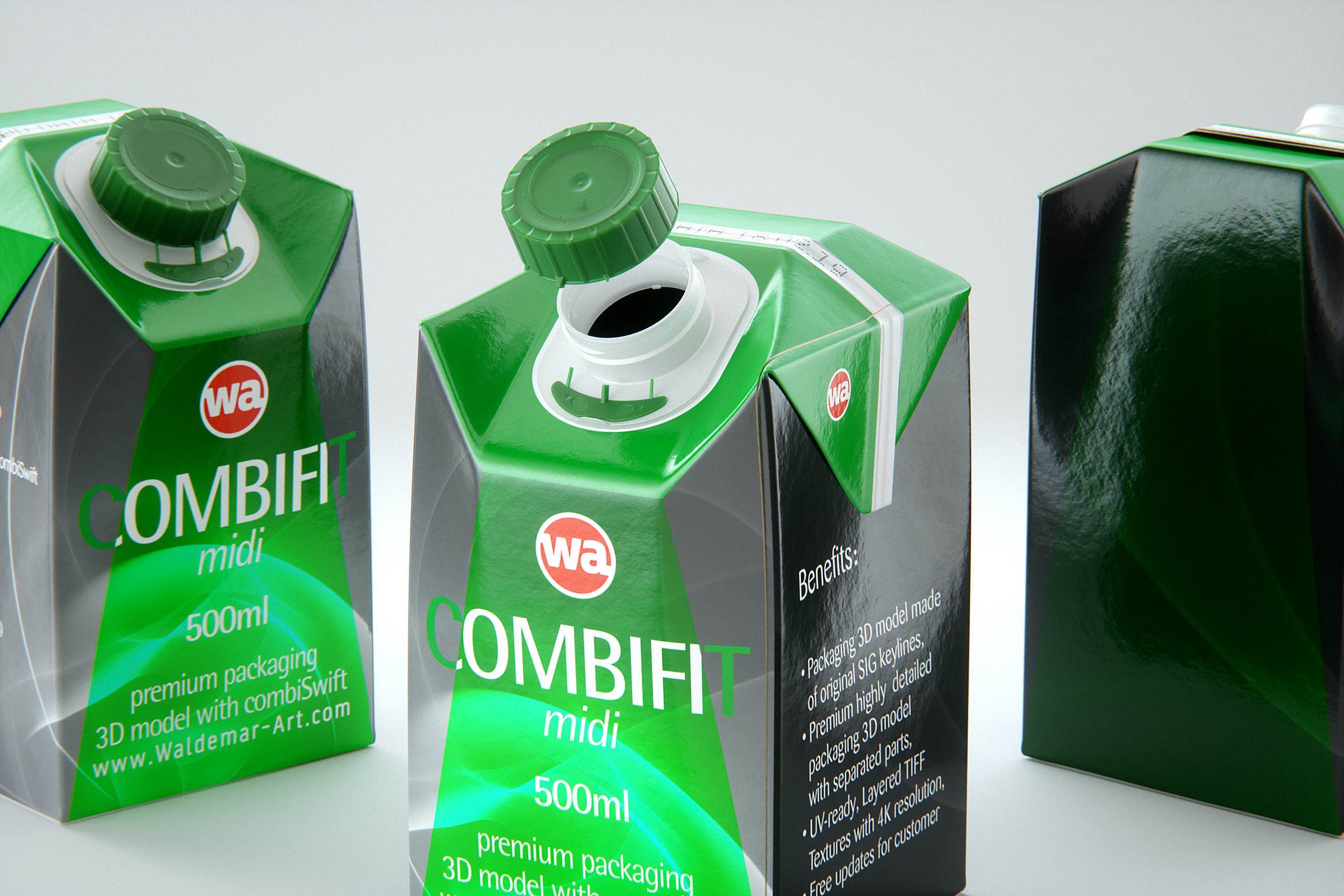SIG combiFit Midi 500ml with combiSwift closure packaging 3D model