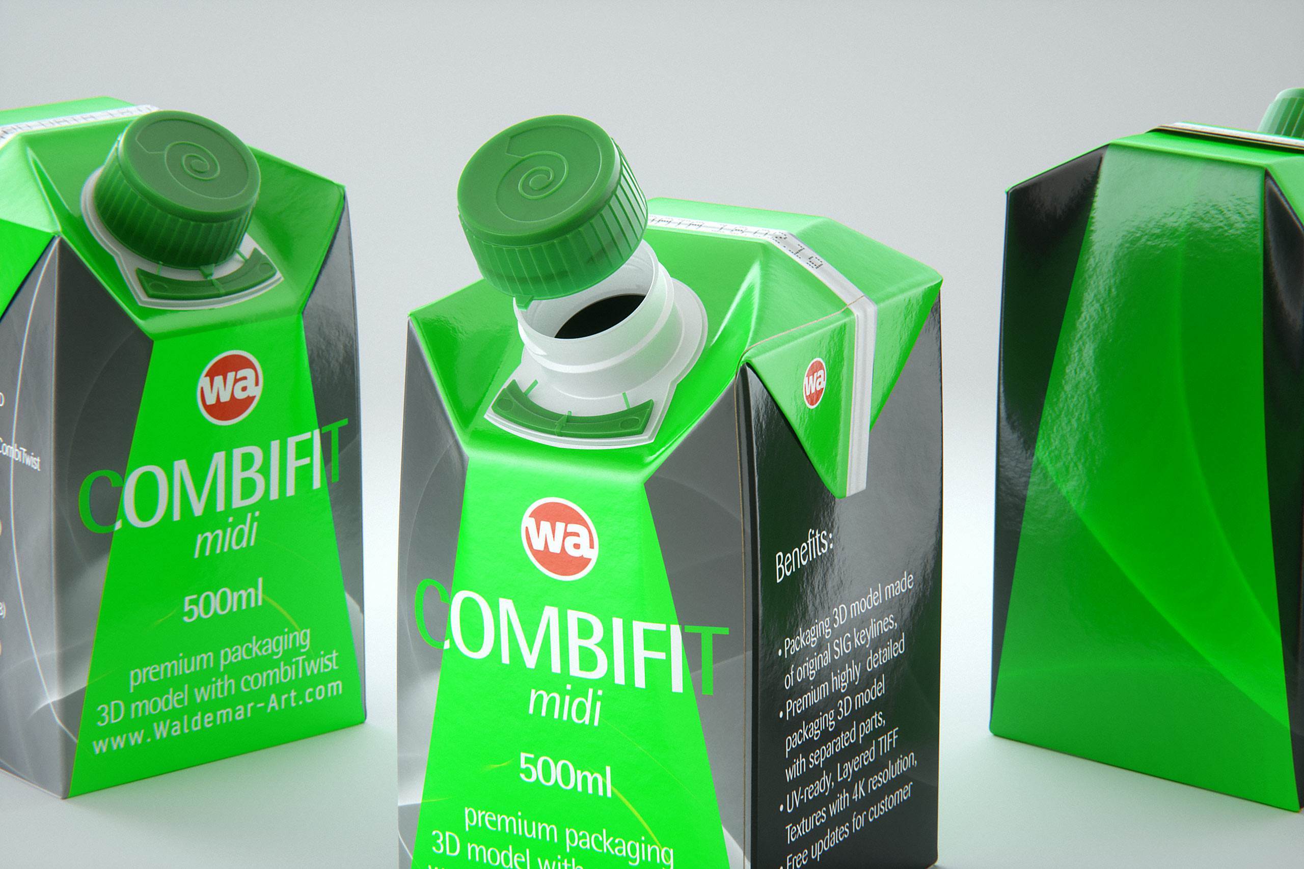 SIG combiFit Midi 500ml with combiTwist closure packaging 3D model