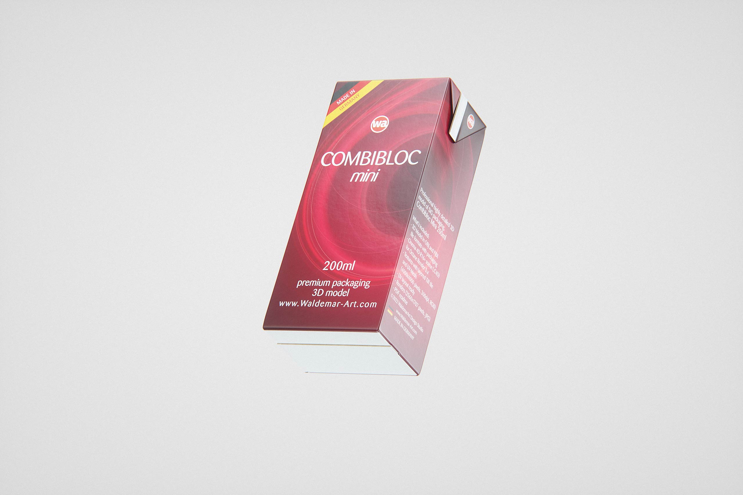 SIG Combibloc Mini 200ml carton packaging 3d model with a straw hole
