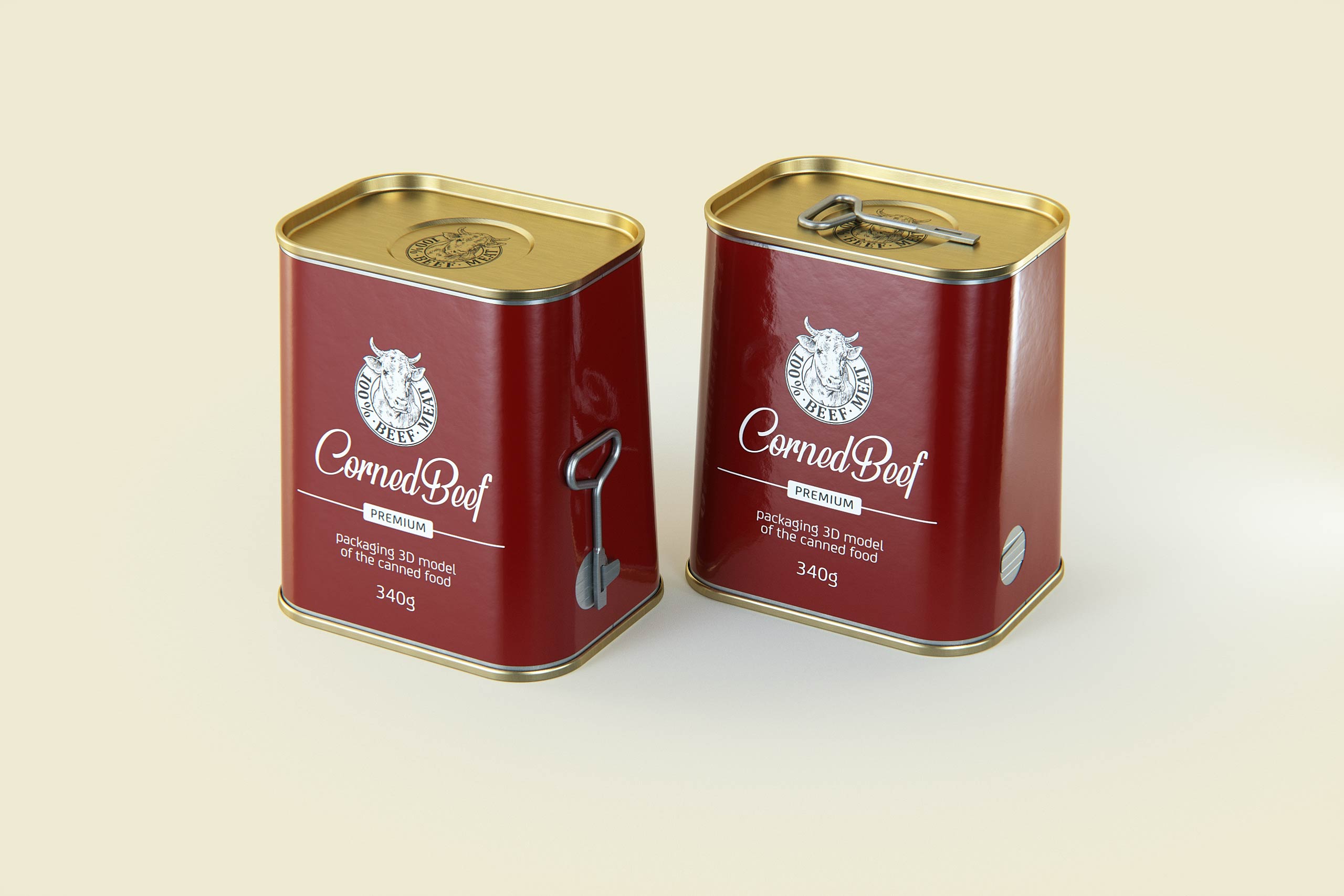 Corned Beef metal cans 340g (2 set) with the key packaging 3d model