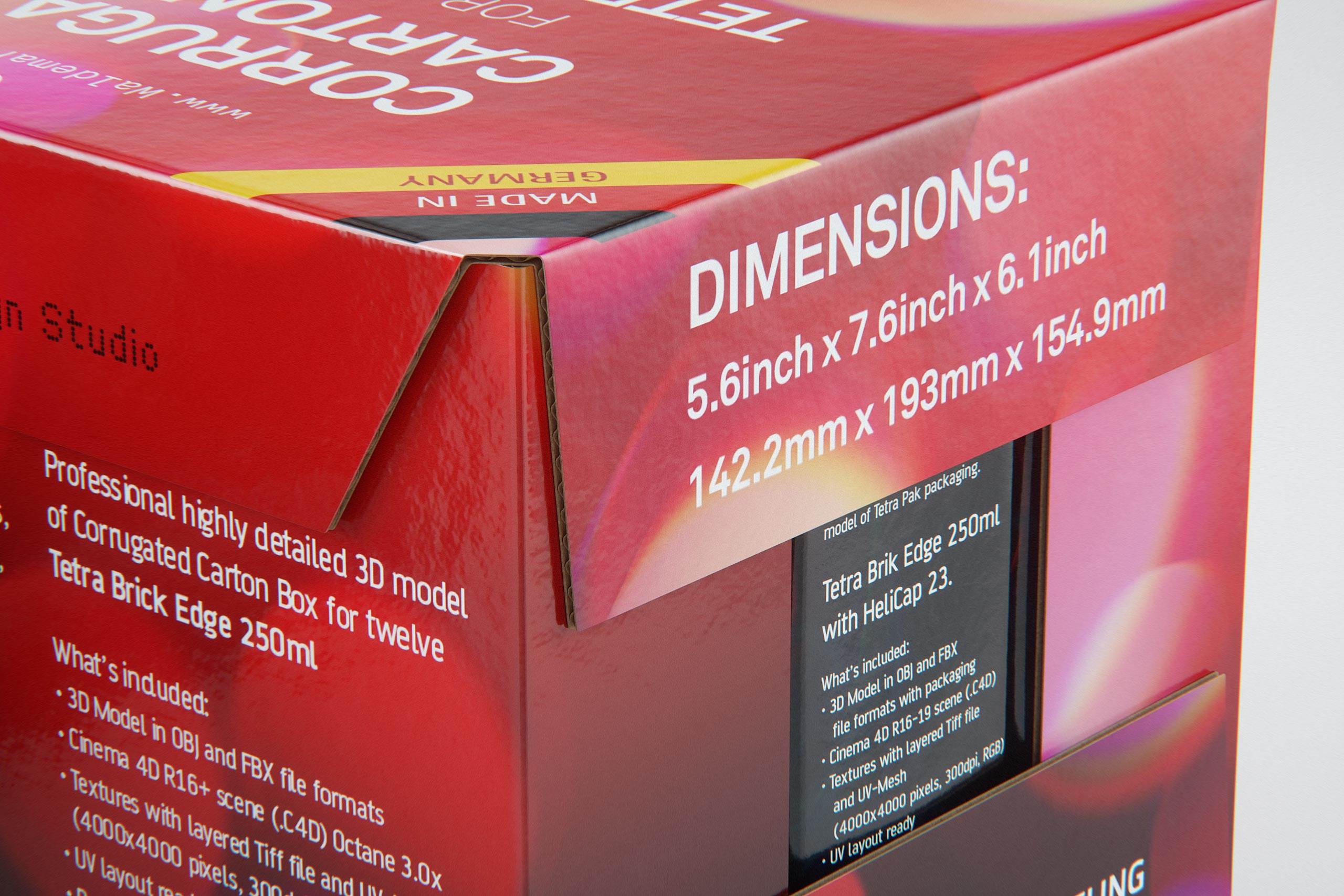 Packaging 3D model of Corrugated Cardboard Box for x12 Tetra Brick Edge 250ml