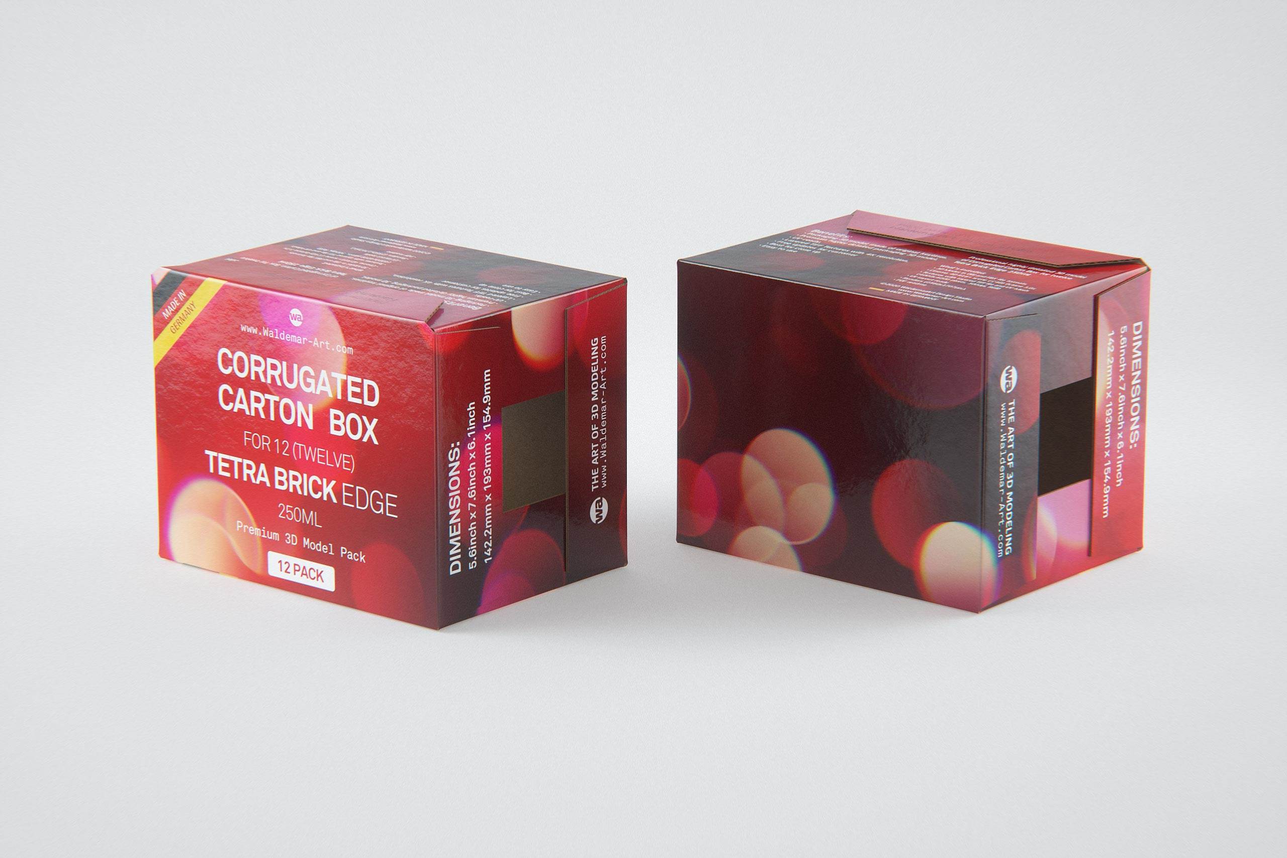 Packaging 3D model of Corrugated Cardboard Box for x12 Tetra Brick Edge 250ml