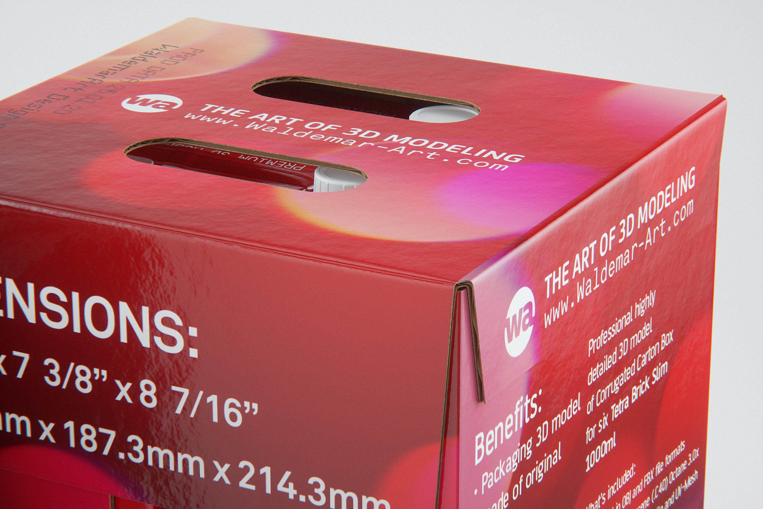 Premium Packaging 3D Model of corrugated cardboard box for 6x1000ml Tetra Brick Slim