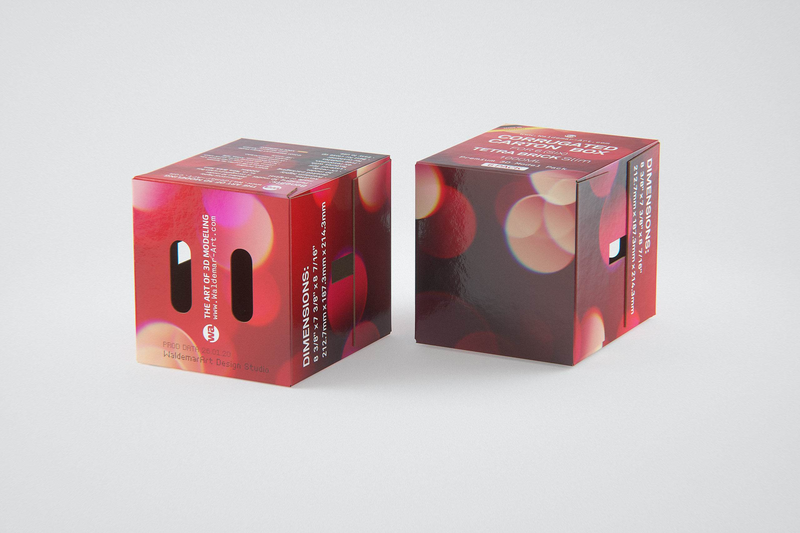 Premium Packaging 3D Model of corrugated cardboard box for 6x1000ml Tetra Brick Slim