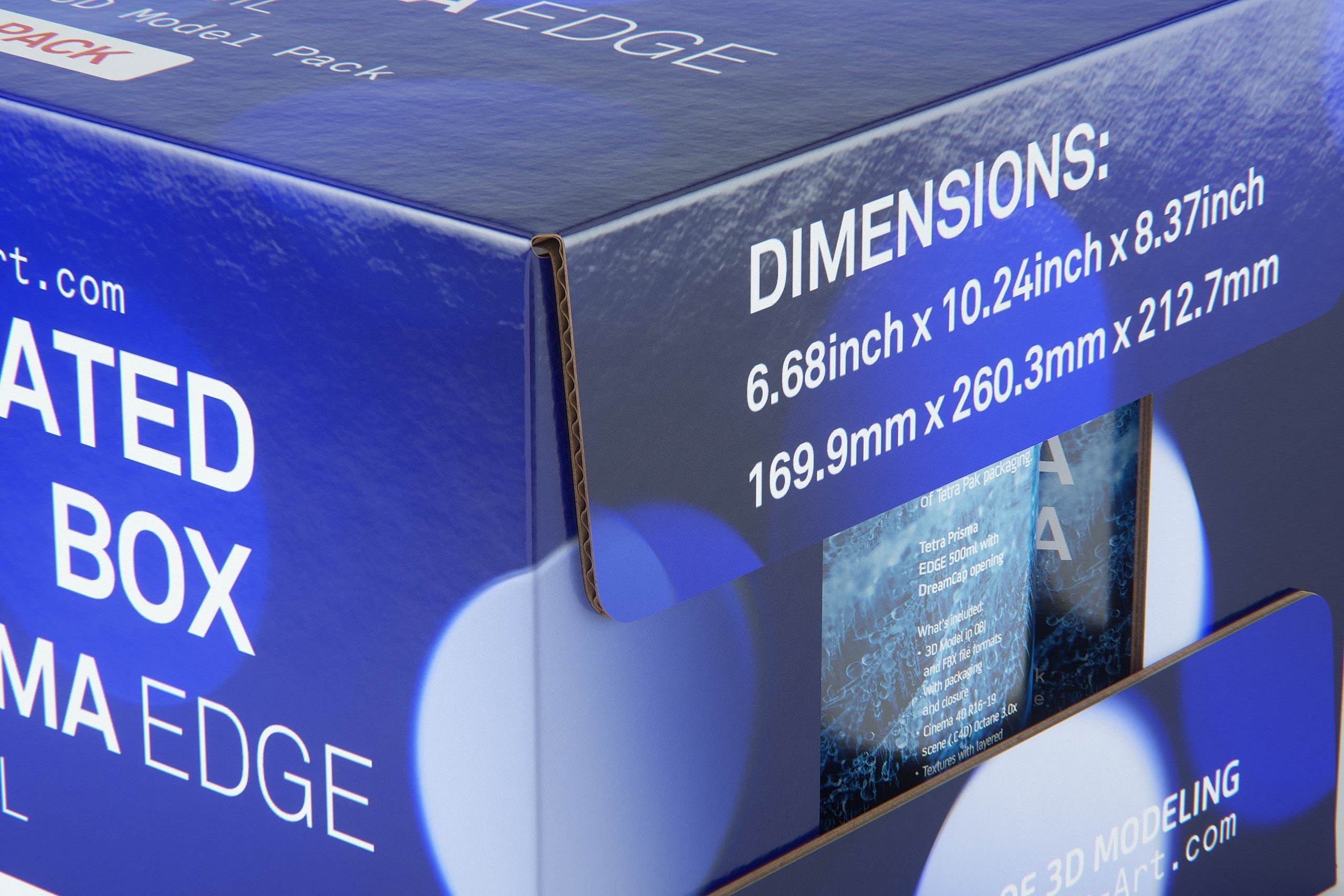 Premium Packaging 3D Model of corrugated cardboard box for 12x500ml Tetra Prizma Square or Prizma Edge