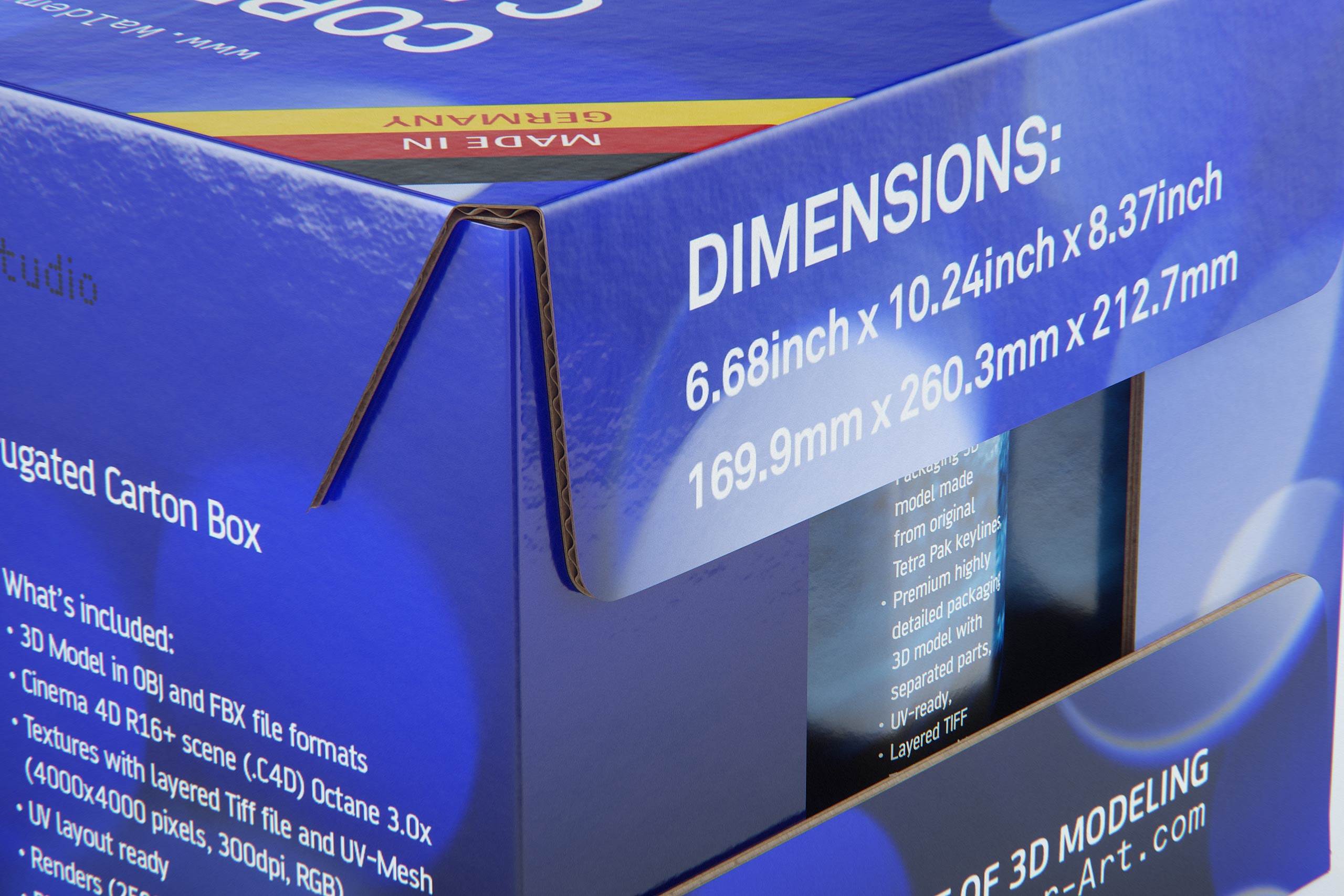 Premium Packaging 3D Model of corrugated cardboard box for 12x500ml Tetra Prizma Square or Prizma Edge