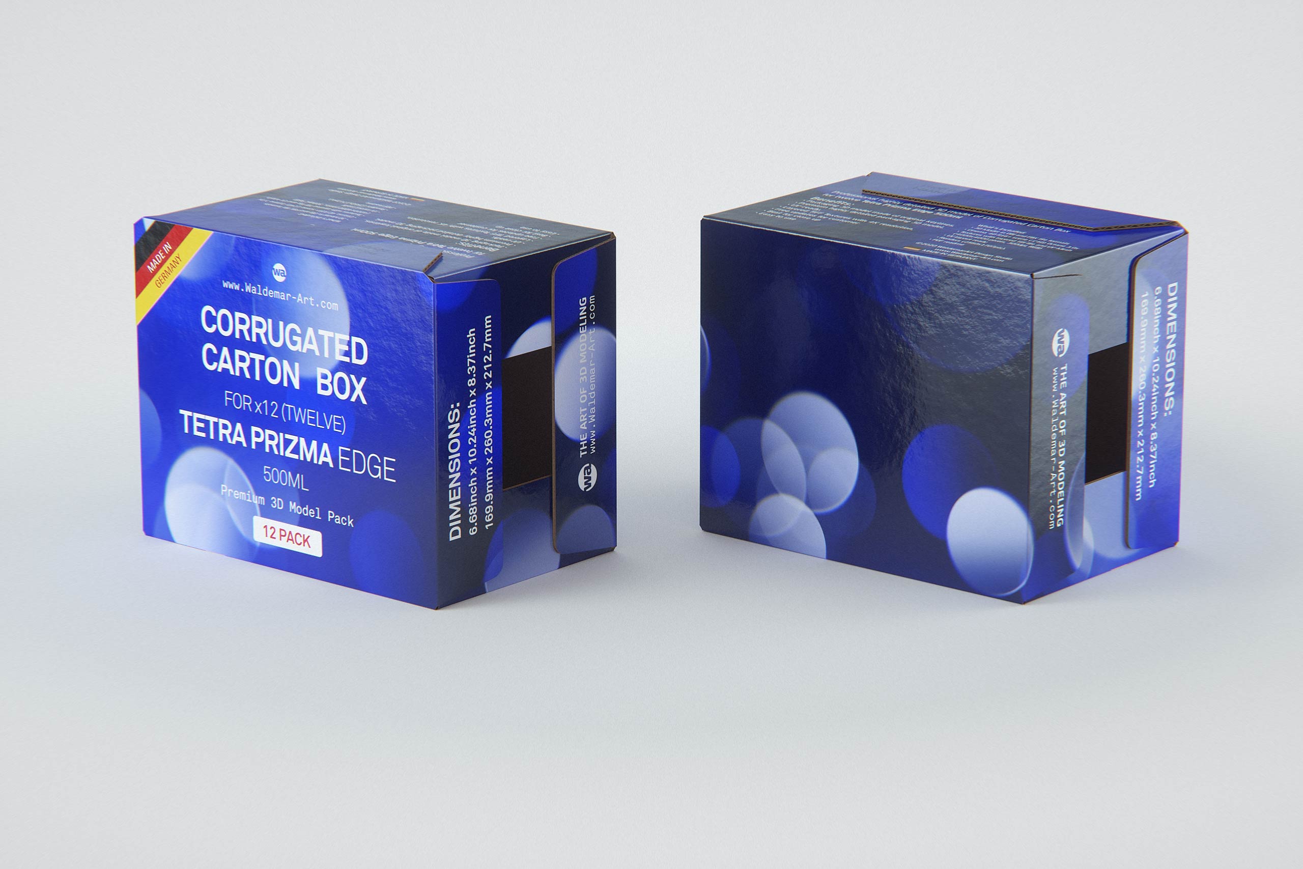 Premium Packaging 3D Model of corrugated cardboard box for 12x500ml Tetra Prizma Square or Prizma Edge