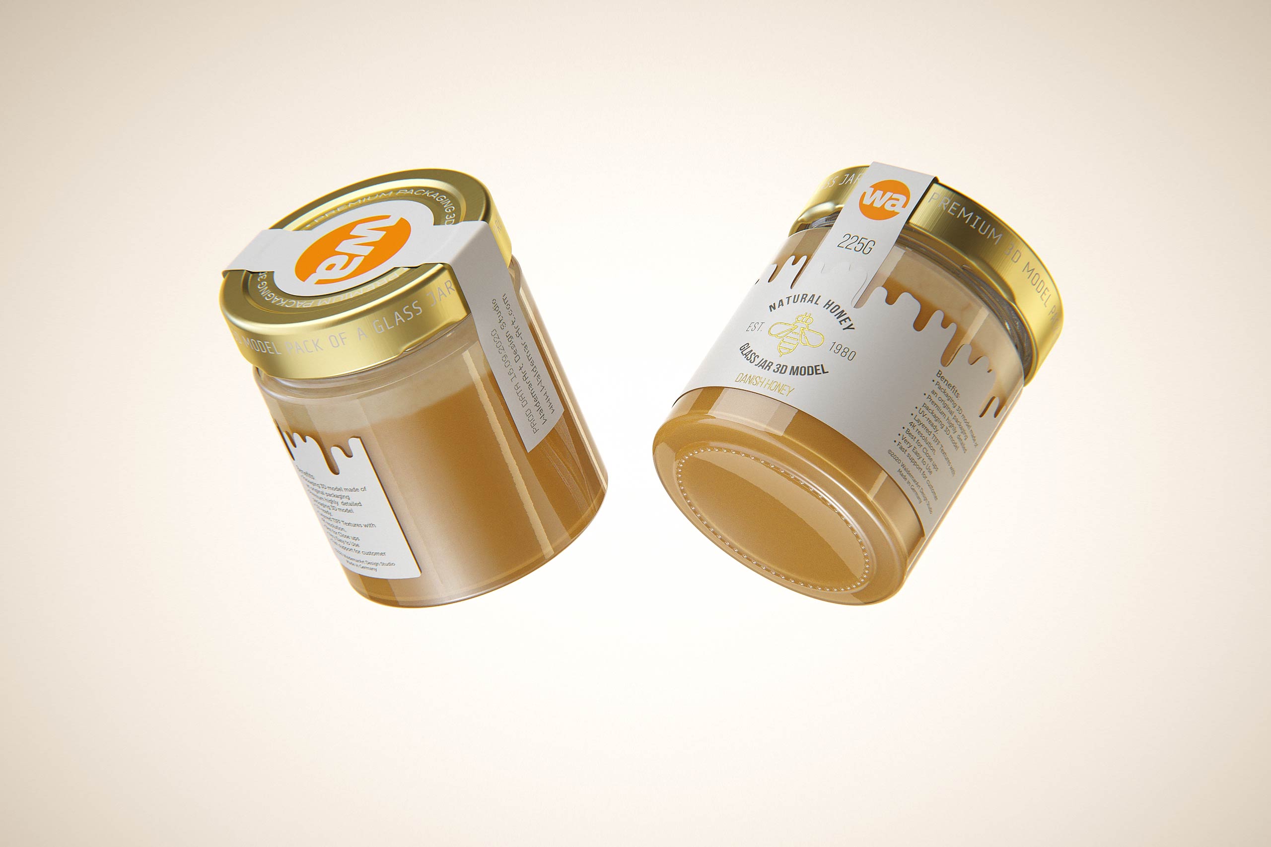 Danish Honey Glass Jar 225g packaging 3d model