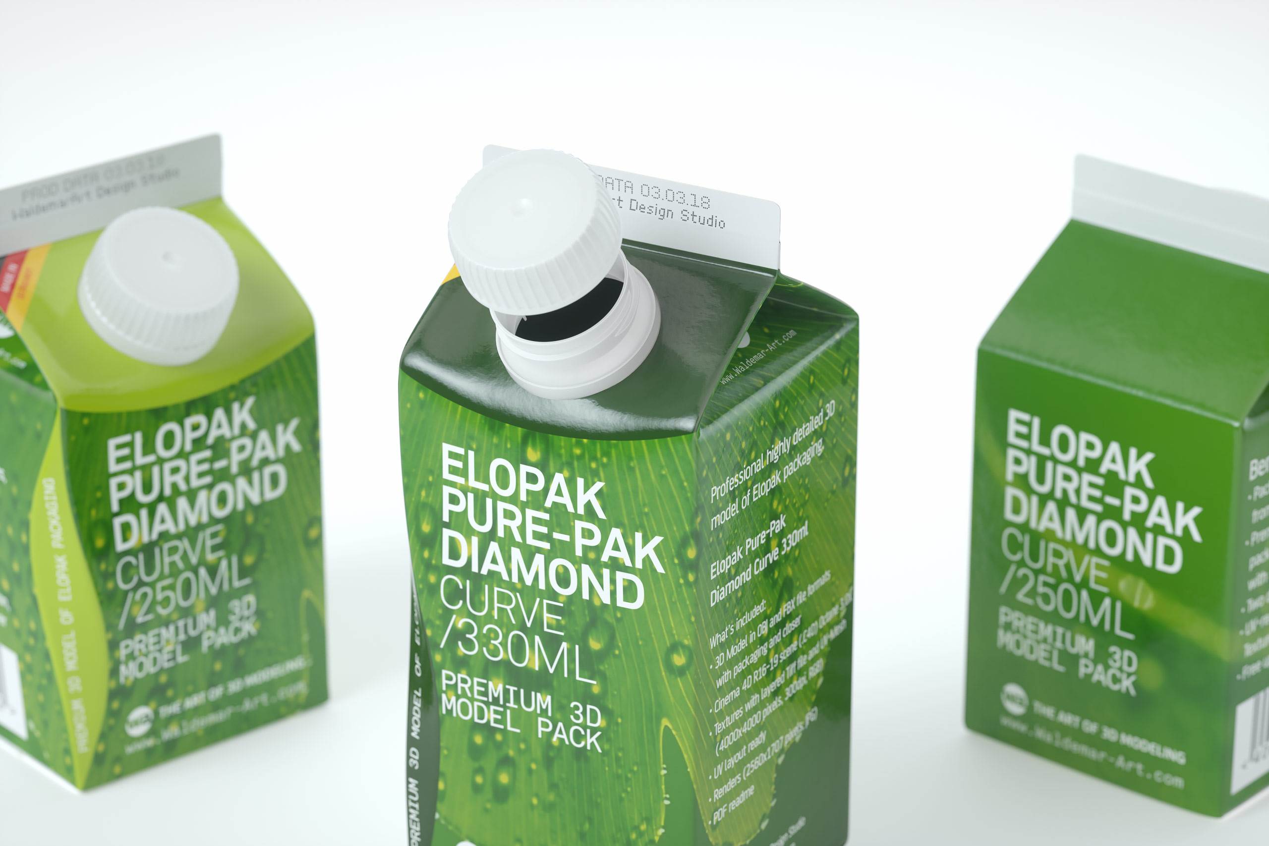 Elopak Pure-Pak Diamond Curve 250 and 330ml Premium packaging 3D model pack