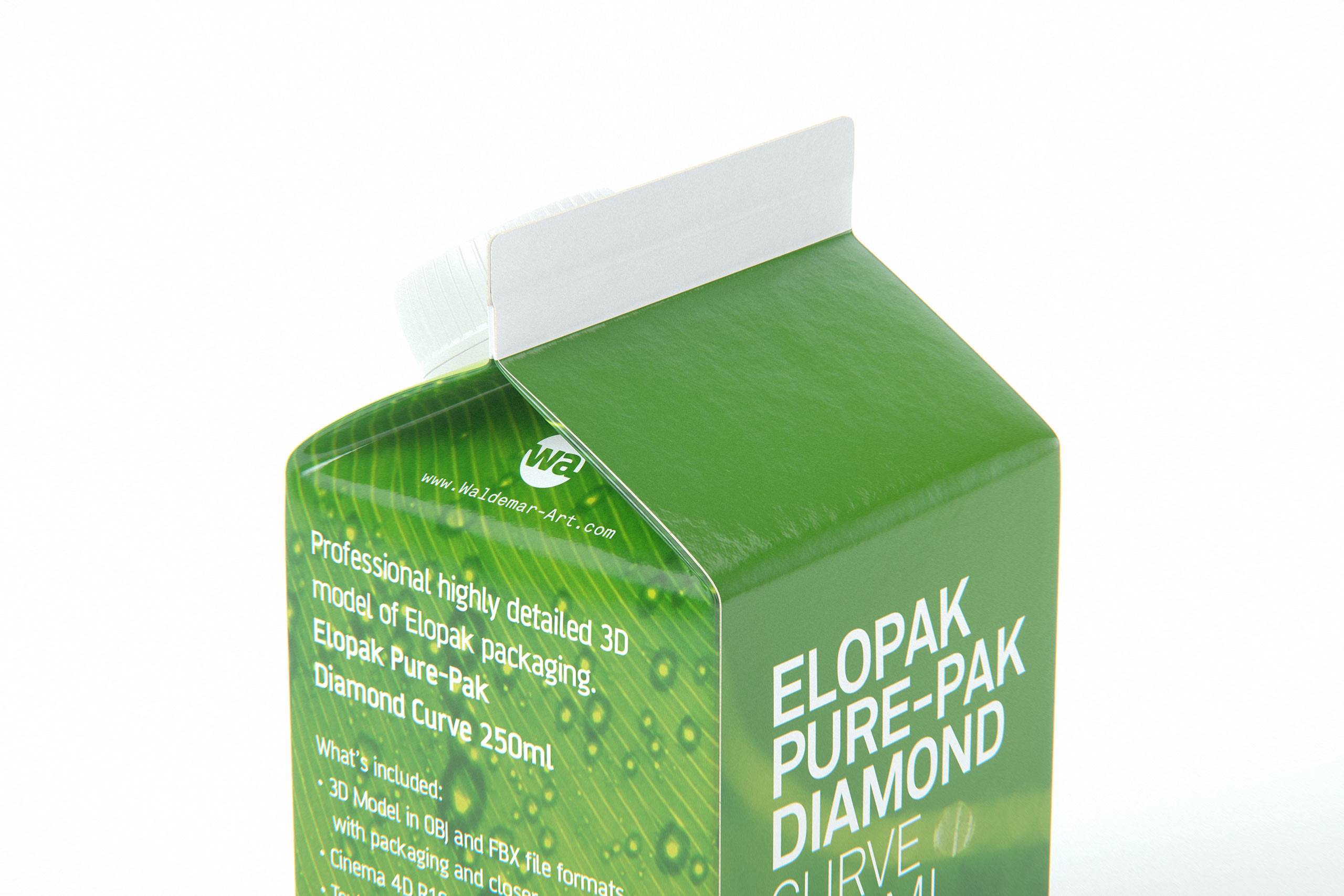 Packaging 3D model of Elopak Pure-Pak Diamond Curve 250ml - back-side view