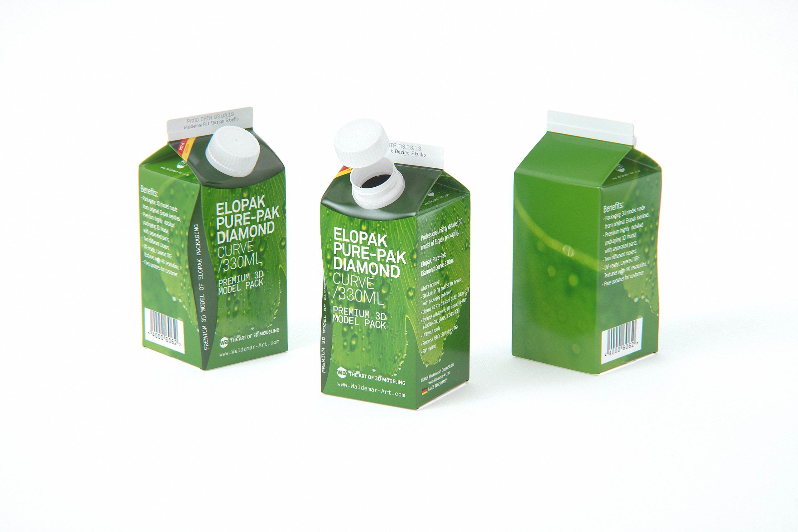 Packaging 3D model of Elopak Pure-Pak Diamond Curve 330ml