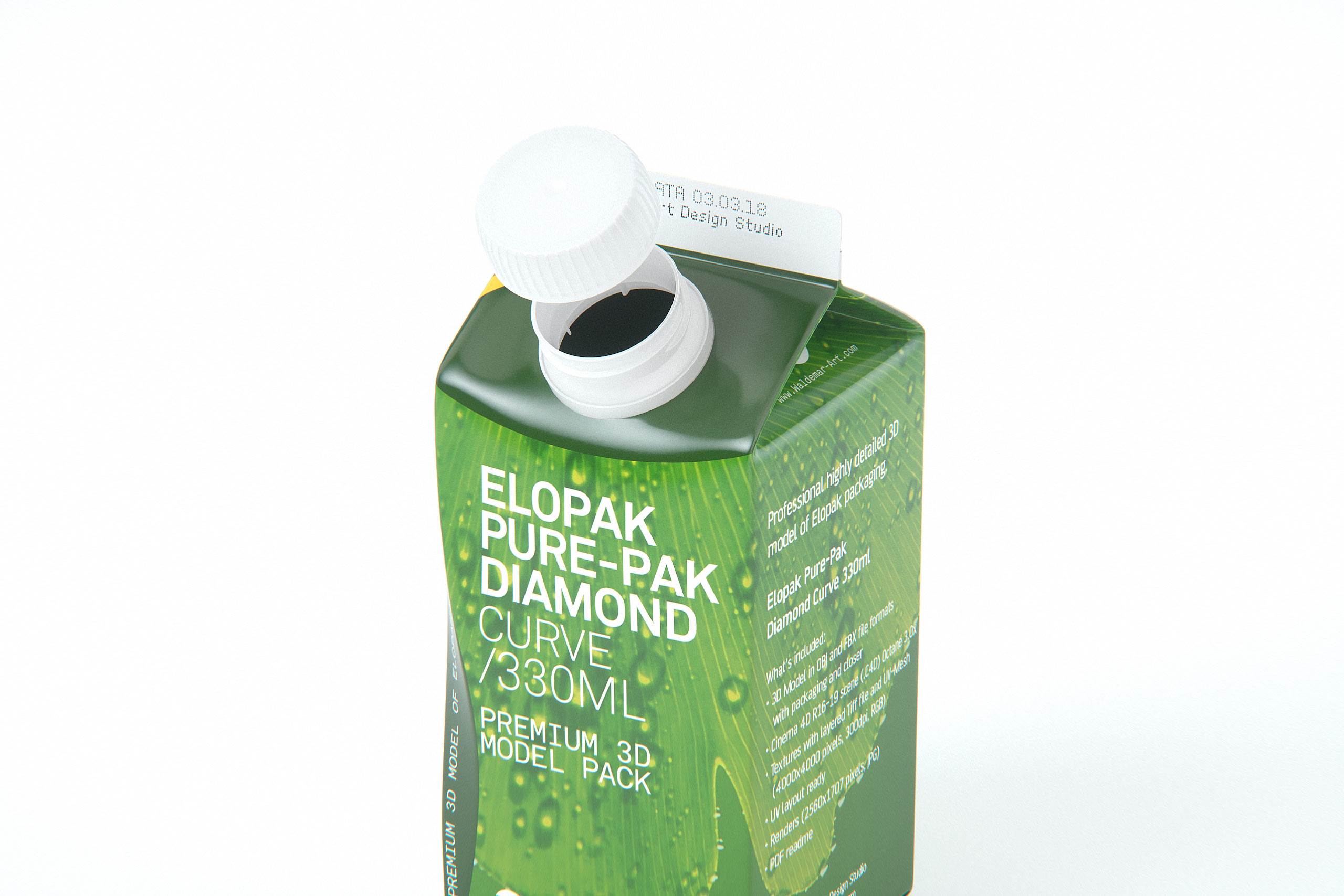 Packaging 3D model of Elopak Pure-Pak Diamond Curve 330ml
