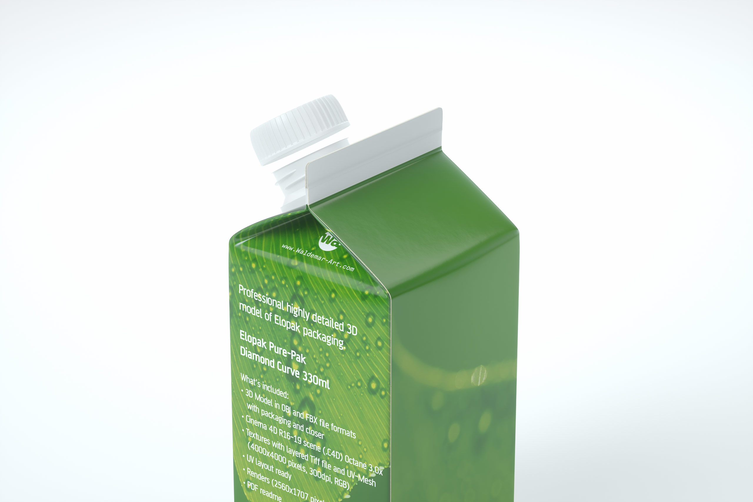 Packaging 3D model of Elopak Pure-Pak Diamond Curve 330ml