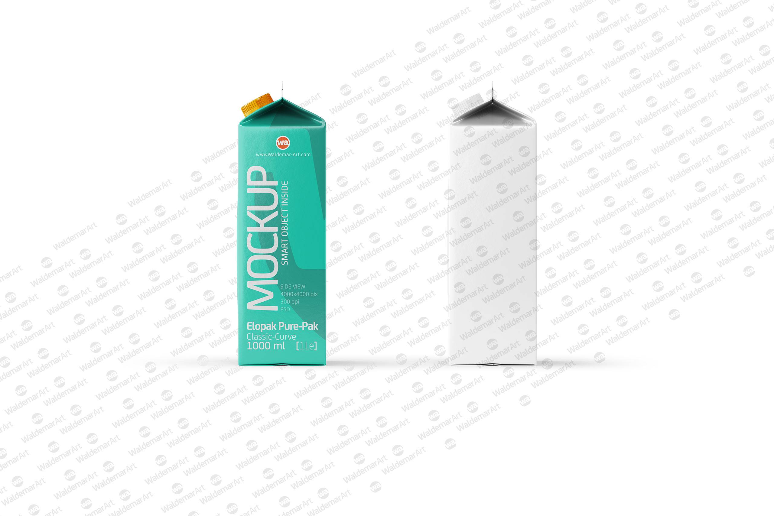 Packaging Mockup of Elopak Pure-Pak Classic-Curve 1000ml - Side view
