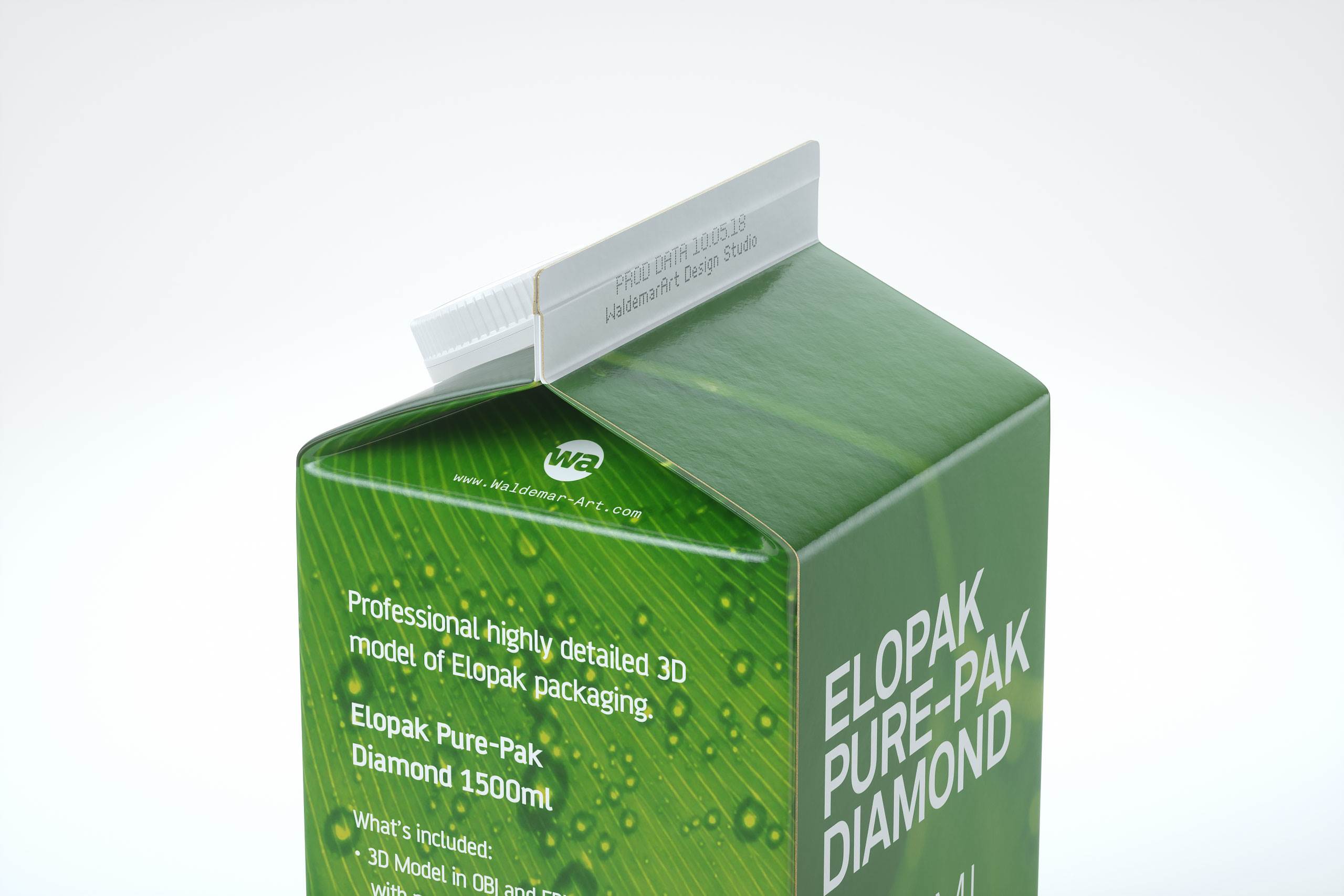 Elopak Pure-Pak Diamond 1500ml Premium packaging 3D model pack - back-side view
