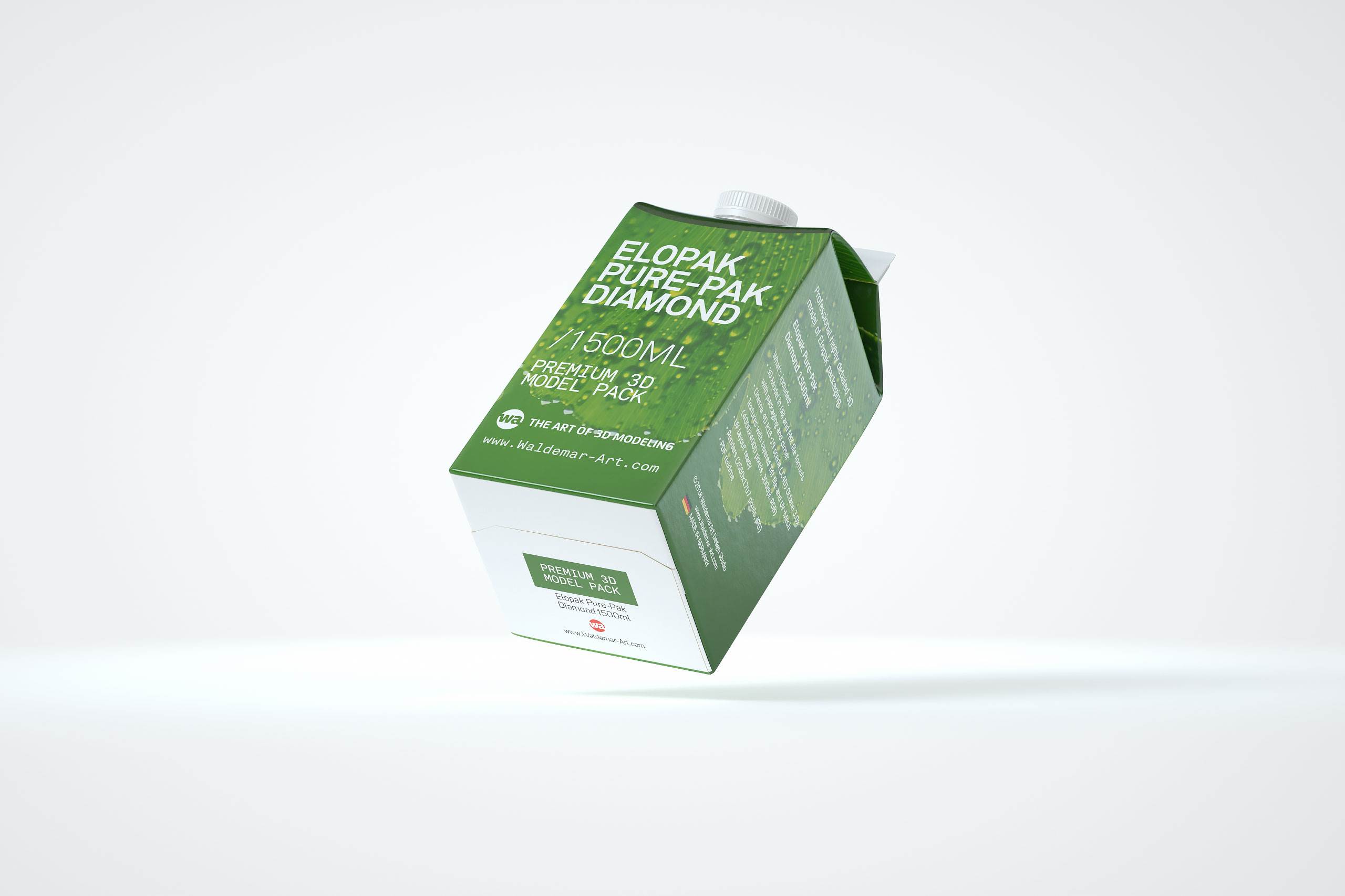 Elopak Pure-Pak Diamond 1500ml Premium packaging 3D model pack - front-bottom view